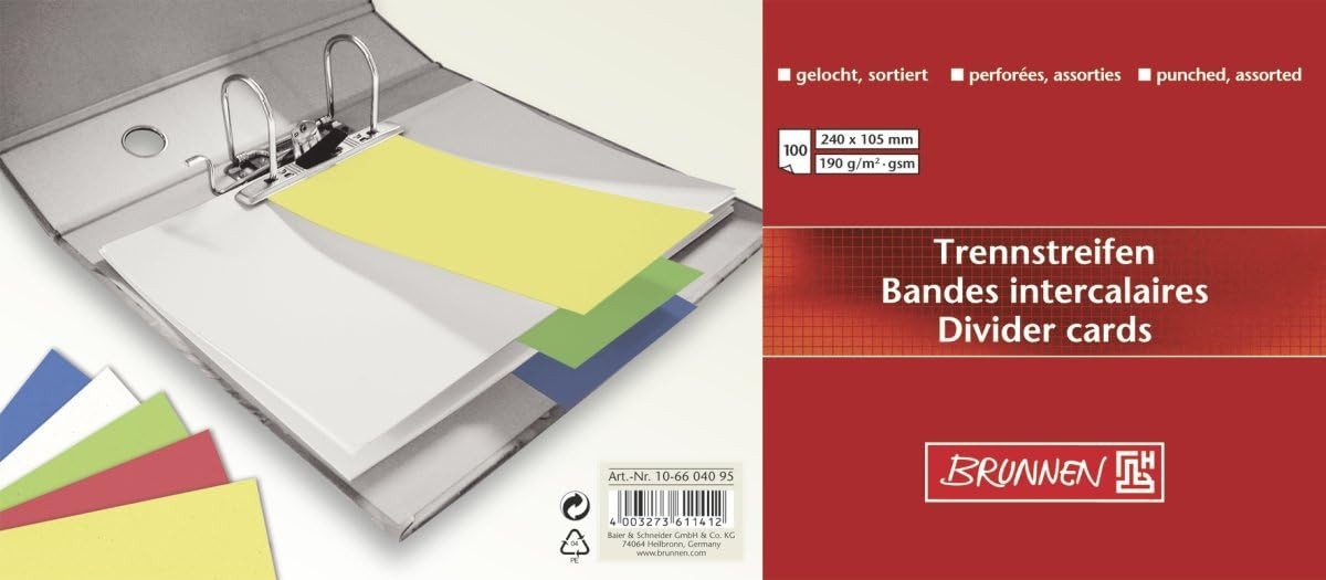 BRUNNEN Schulheft Brunnen Trennstreifen - 100 Stück bunte Karton-Register für perfekte O