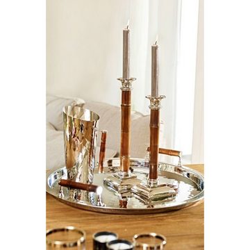 EDZARD Kerzenleuchter Holm, Kerzenständer aus Edelstahl mit Bambusschaft, vernickelt, Kerzenhalter für Stabkerzen, Höhe 30 cm