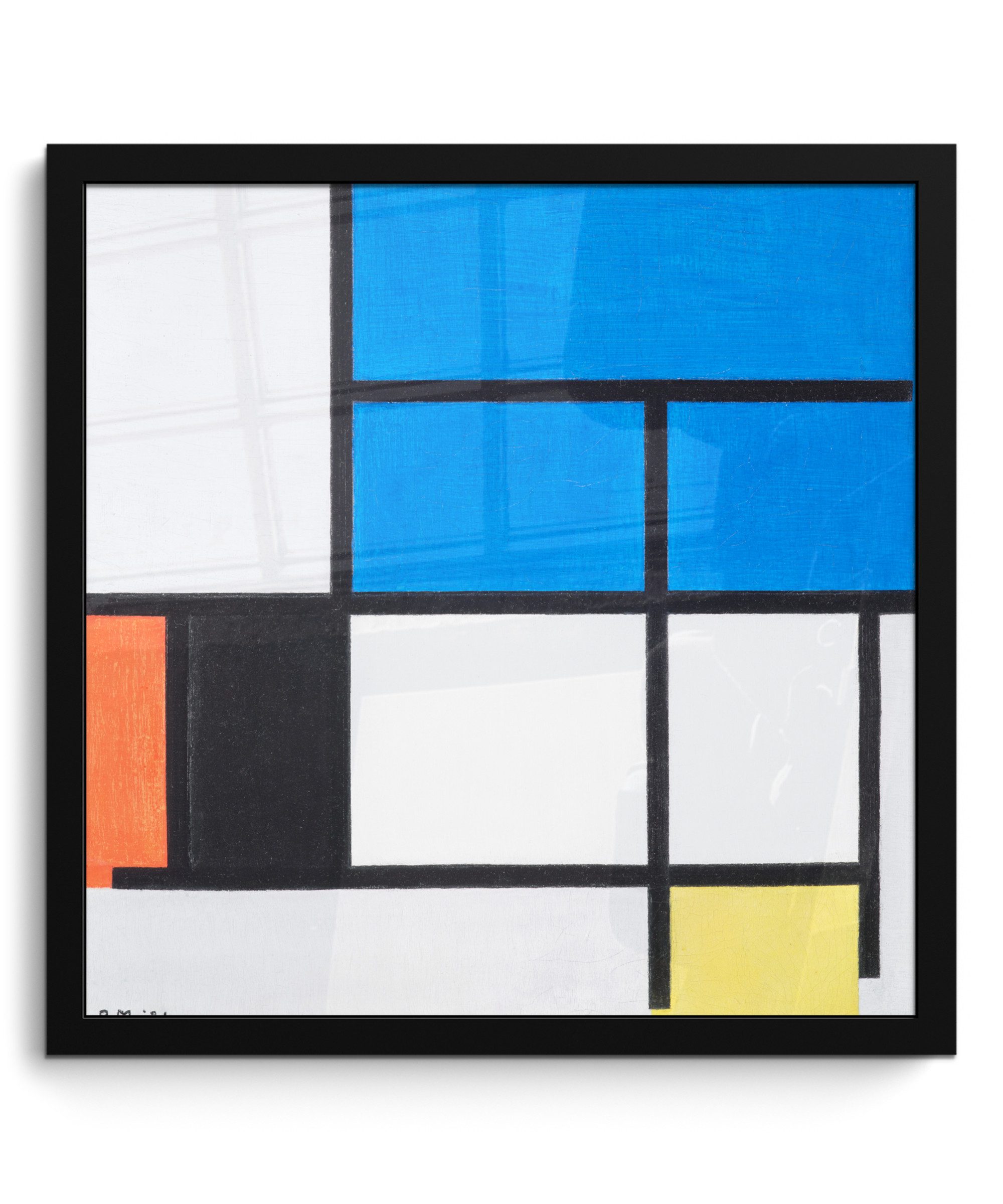 MuchoWow Poster Komposition mit Blau, Rot, Schwarz, Gelb und Grau - Piet Mondrian, (1 St), Bilderrahmen, Wand Dekoration Schlafzimmer, 40x40 cm