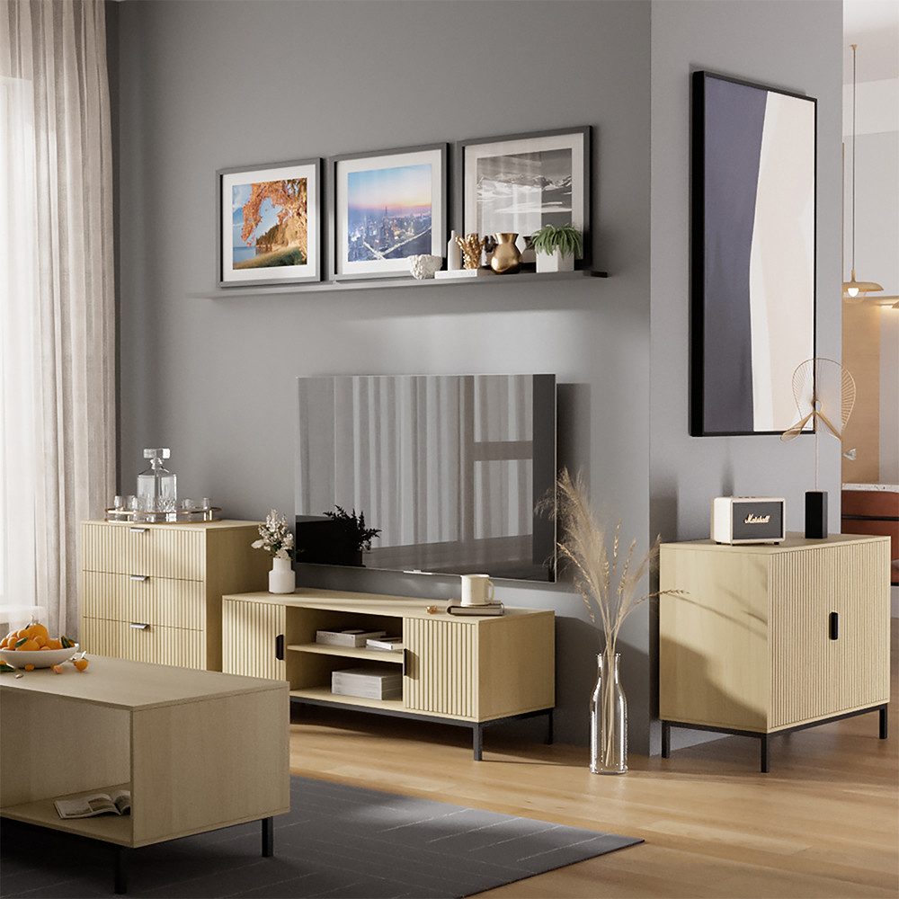 Vicco Lowboard Lennox, Eiche/Schwarz, 120 x 45 cm günstig online kaufen