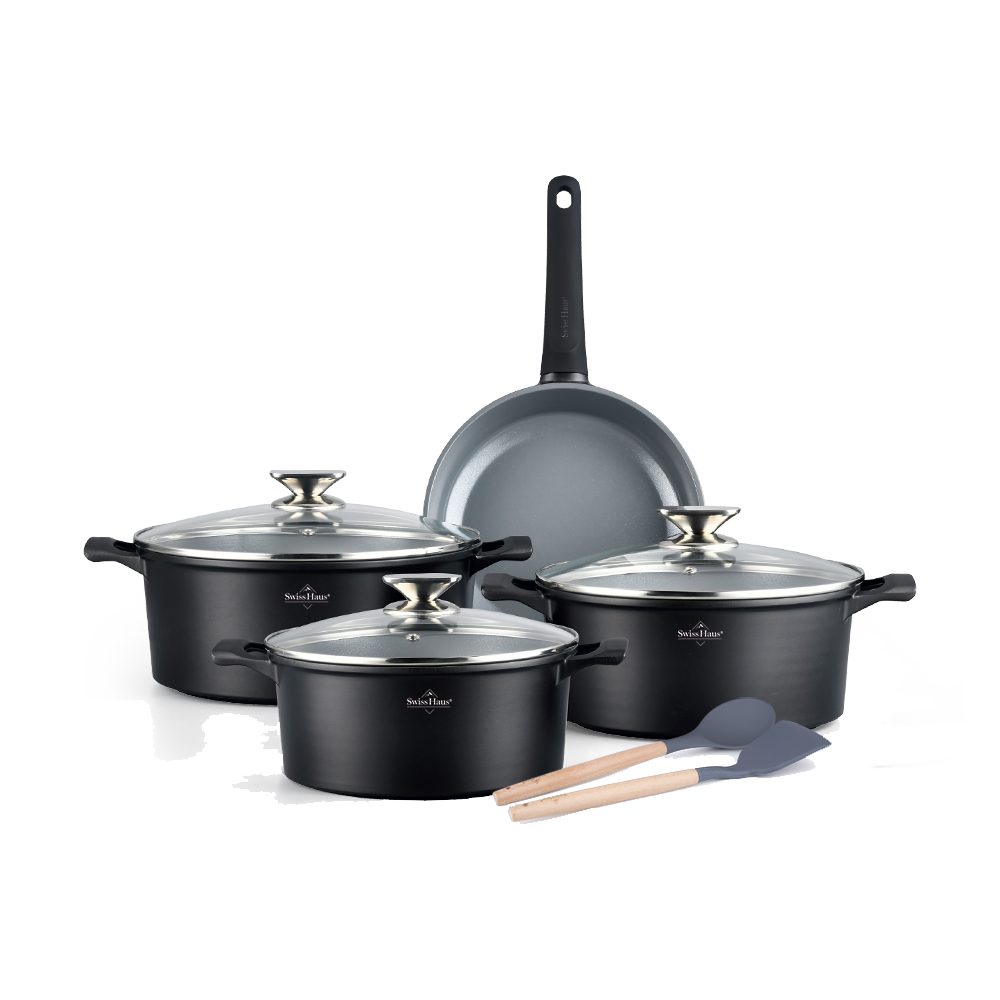 Swiss-Haus Topf-Set Swiss Haus® Kochgeschirr-Set – 9-teiliges Set – Schwarz