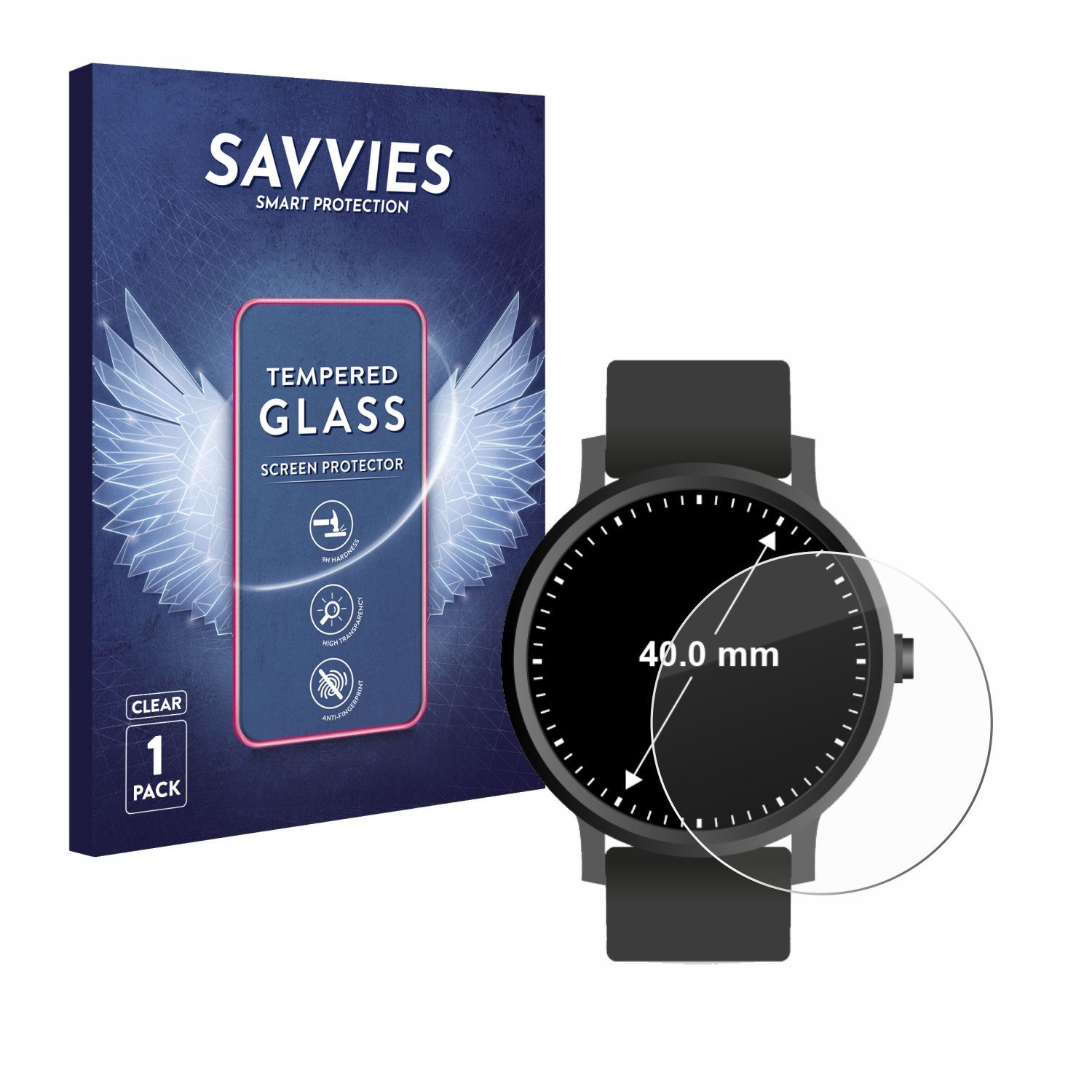 Savvies Displayschutzglas Schutzglas für Armbanduhren (Kreisrund, ø: 40 mm), Displayschutz 9H Glas Klar Transparent