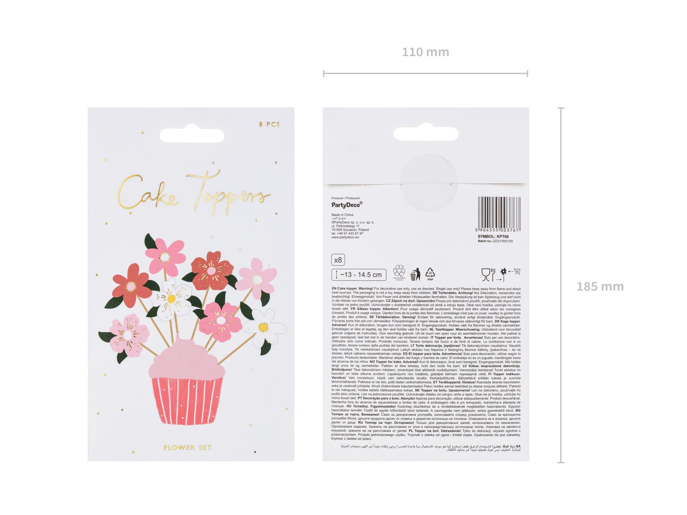 partydeco Tortenstecker, Cake Topper Blumen 13 - 14,5cm 8er Set Rosa