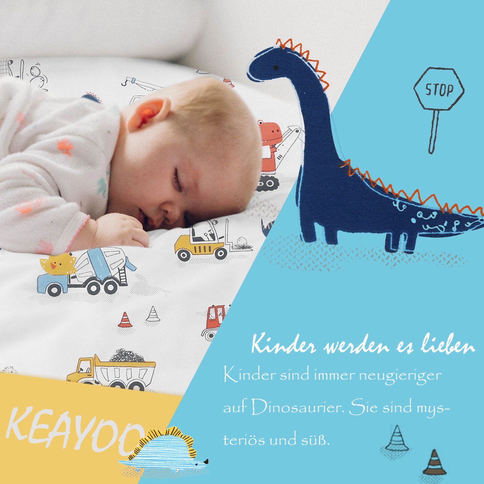 KEAYOO Kinderbettwäsche WPKL, Süß Dinosaurier Muster Kinderbettwäsche mit S günstig online kaufen