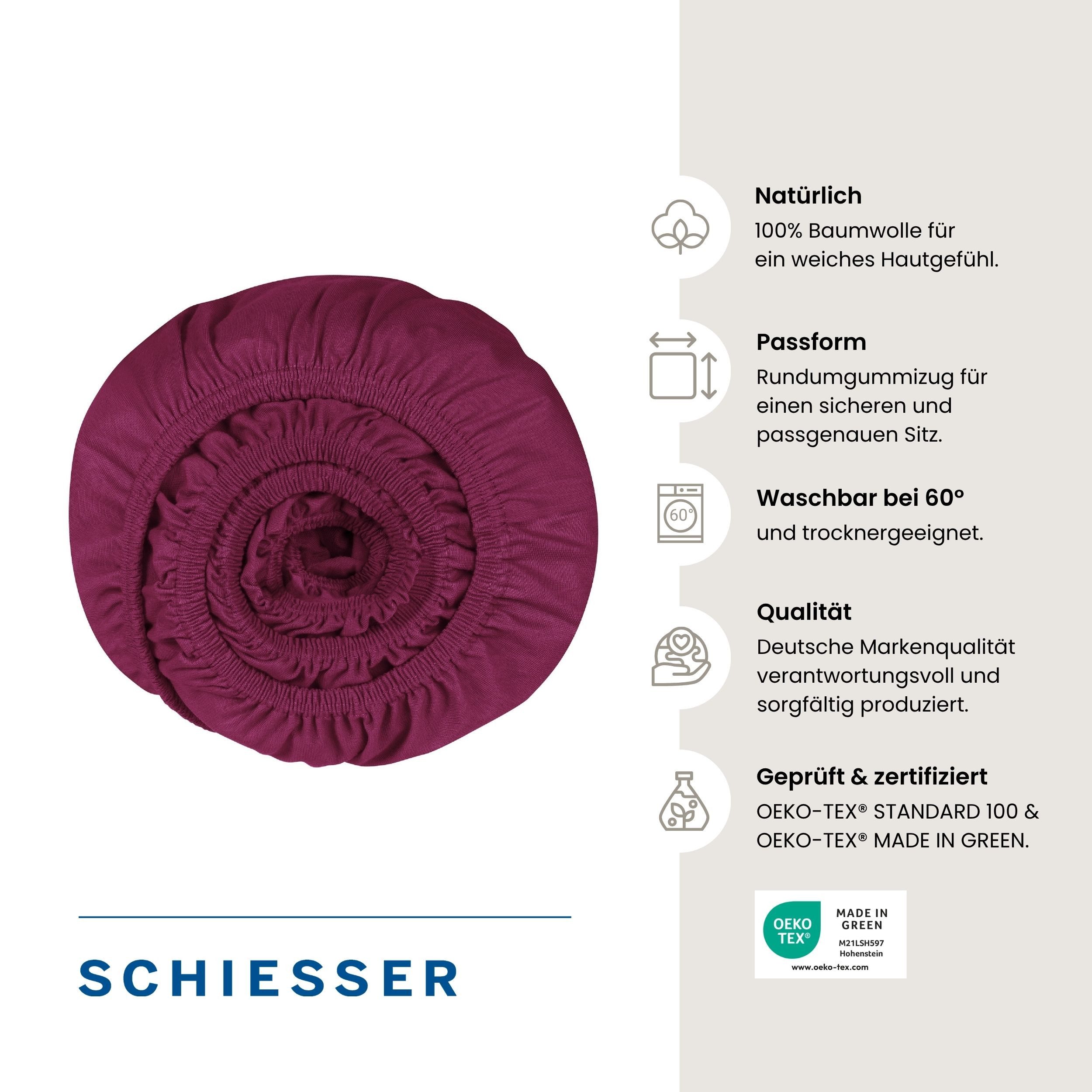 Schiesser Spannbettlaken Jessi aus 100% Baumwolle, Jersey, Gummizug: rundum, (1 Stück), für Matratzen bis zu 22 cm Höhe, OEKO-TEX® MADE IN GREEN – Bild 2 von 5
