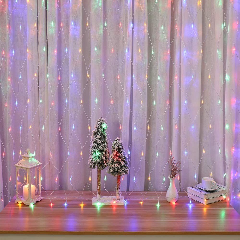 Sunicol LED-Lichternetz Lichtervorhang Weihnachtslichterkette, Außen Innen Party Netzlicht, Anschließbar, Wasserdicht Fensterbeleuchtung, 8 Modi, Warmweiß Mehrfarbig