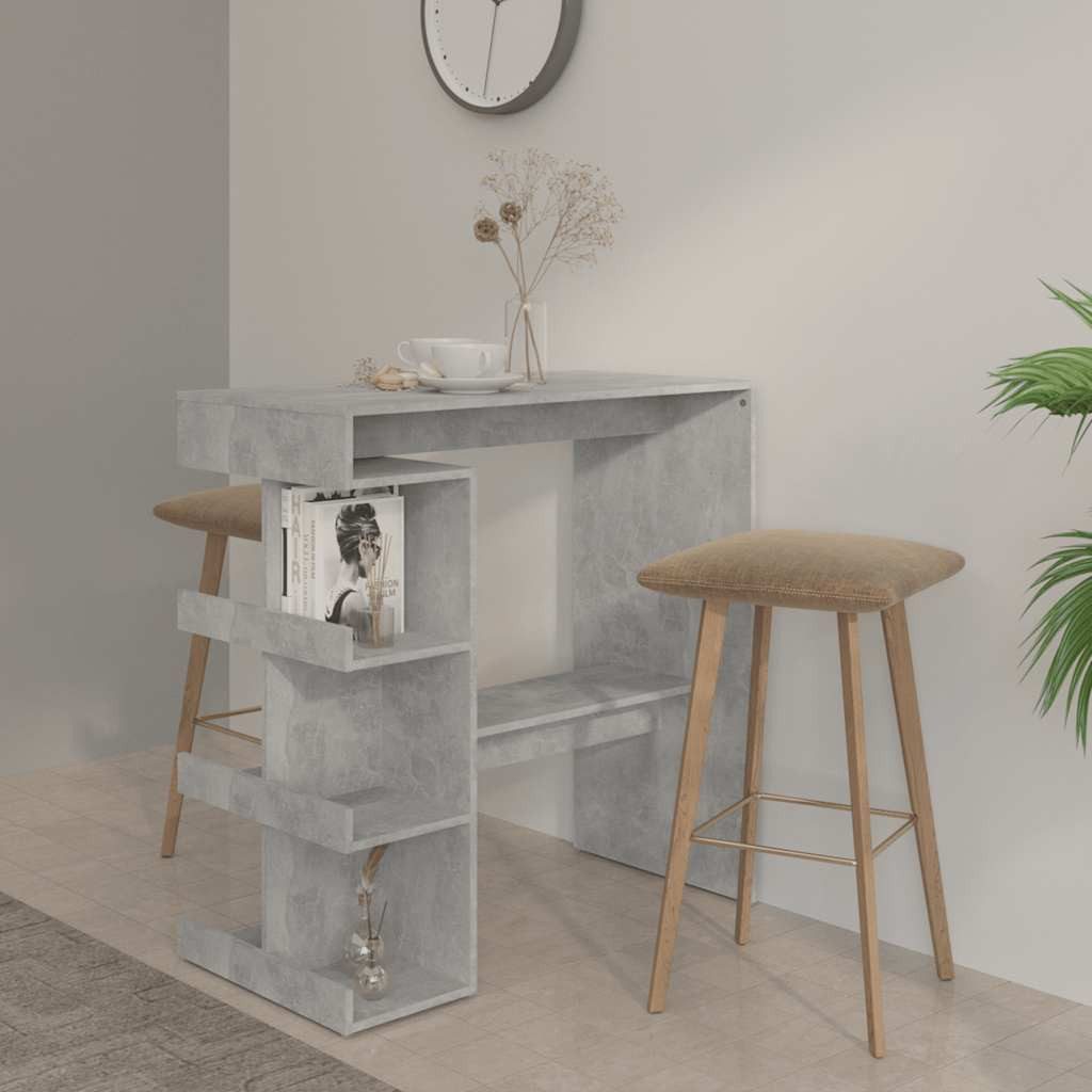 furnicato Bartisch Stehtisch Betongrau 100 x 50 x 101,5 cm aus Holzwerkstoff (1-St), Bar-Tisch mit drei Ablagen, Fußstütze und Platz für Weinflaschen