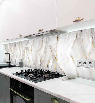 MyMaxxi Dekorationsfolie Küchenrückwand Marmor Weiß Gold selbstklebend Spritzschutz Folie