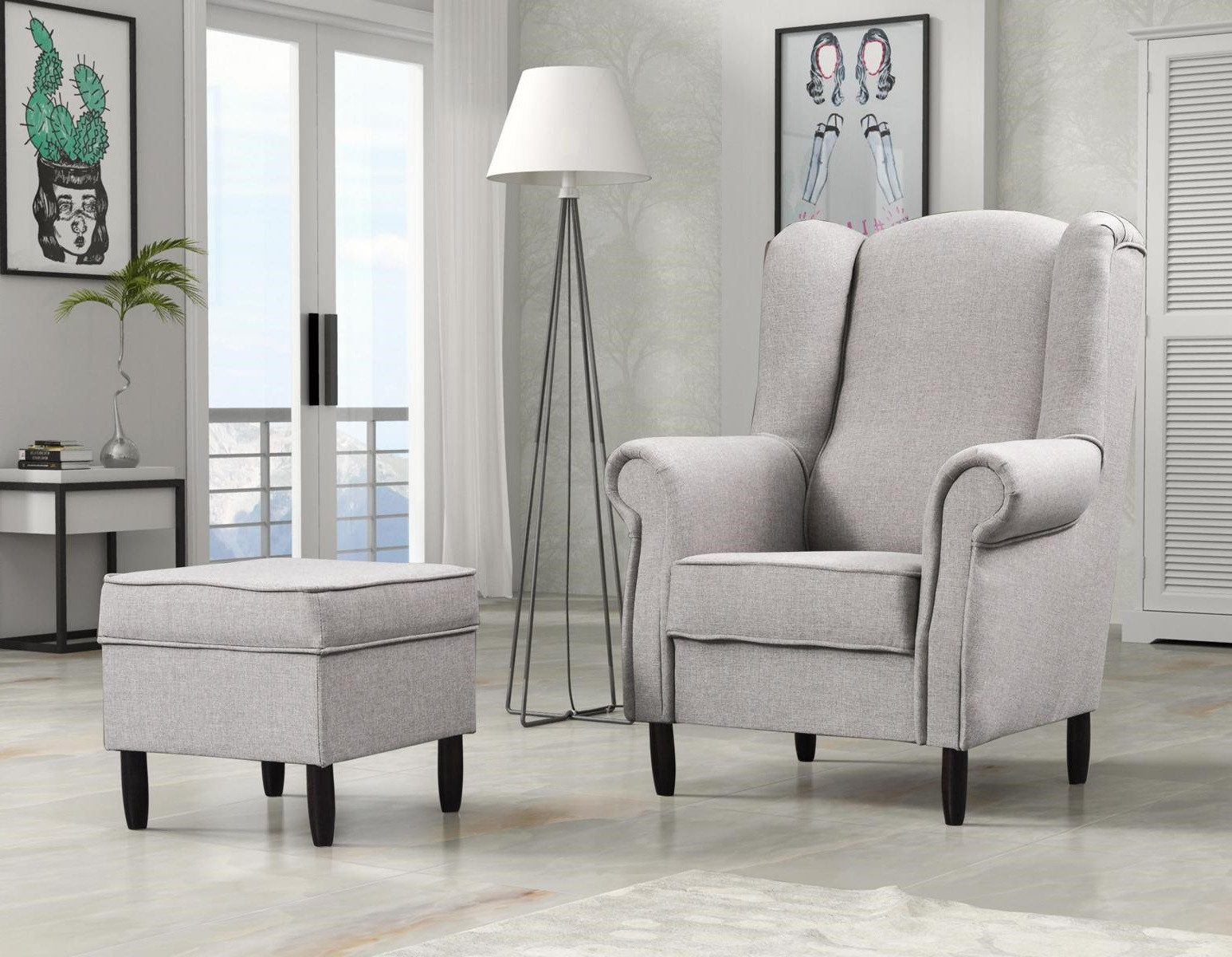 Xlmoebel Ohrensessel Polsterhocker im modernen Design mit hochwertiger Polsterung (2-St., Sessel + Hocker), Hergestellt in Europa