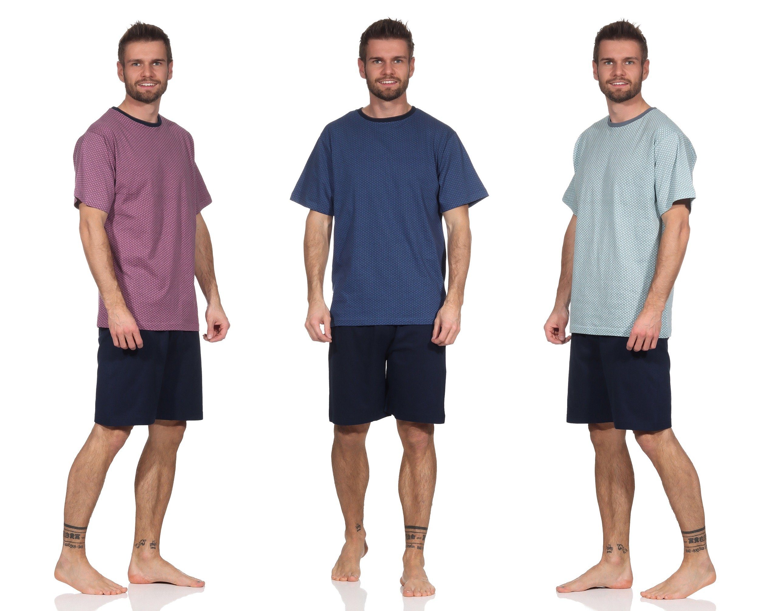 Moonline Shorty Kurzer Herren Schlafanzug Pyjama Nachtwäsche Kurzarm 100% Baumwolle (2 tlg) atmungsaktiv