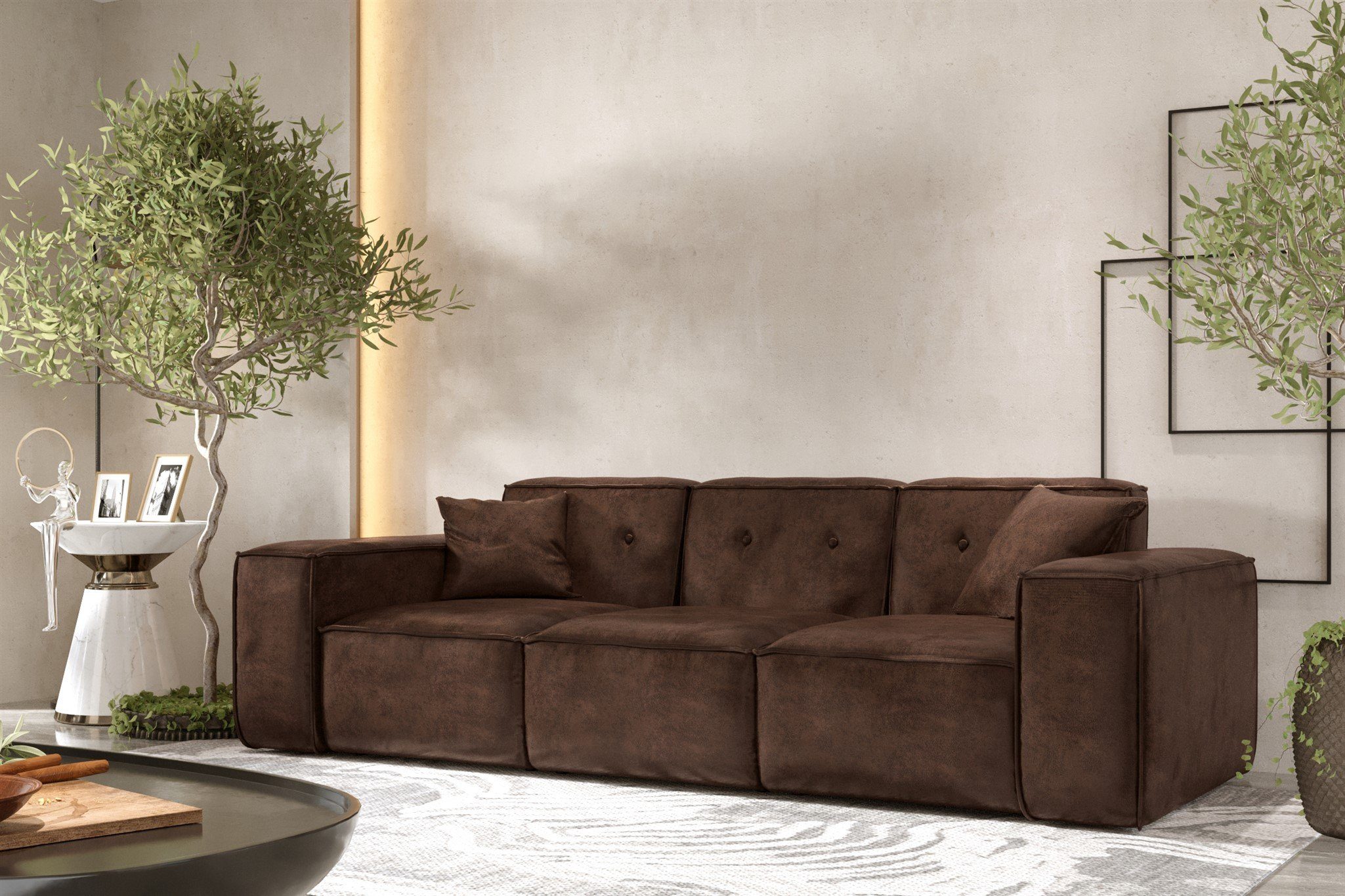 Fun Möbel Polstergarnitur Sofaset Designersofa CESINA 3-2-1 im Vintage Look, (inkl. 5 Zierkissen), Rundumbezug
