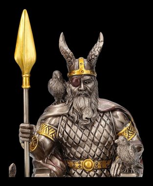Figuren Shop GmbH Dekofigur Odin Figur auf Thron mit Wölfen und Raben Mythologie Götterfigur Deko