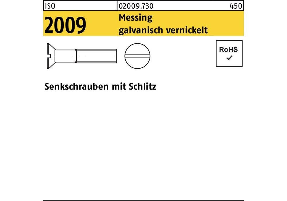 Senkschraube Senkschraube ISO 2009 m.Schlitz M 4 x 30 Messing galvanisch vernickelt