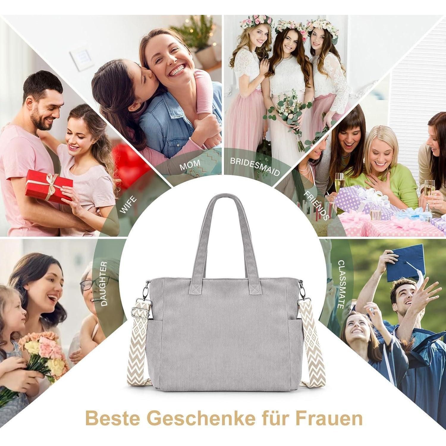 LuxusKollektion Handtasche Damen Cord Umhängetasche Groß Tote Bag Crossbody mit Schultergurt