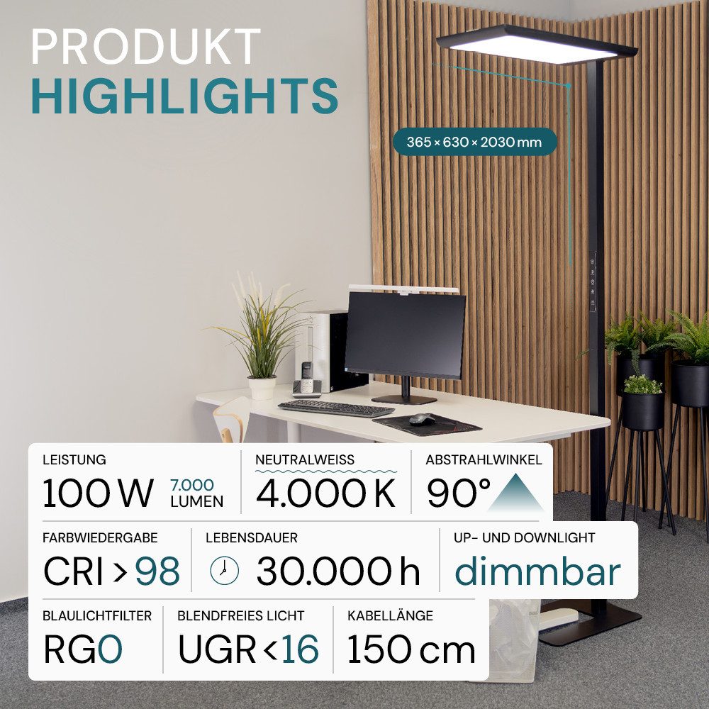 LUXULA LED Stehlampe LUXULA LED Stehleuchte 100 W 4000 K Neutralweiß Schwarz, Neutralweiß – Bild 5 von 5