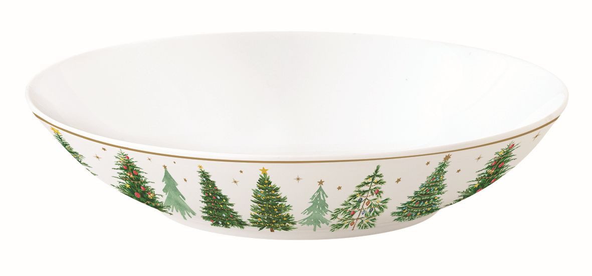 EasyLife Suppenteller Festive Trees, Handwäsche Empfohlen, Weiß, Tannebäume, H: 3.5cm