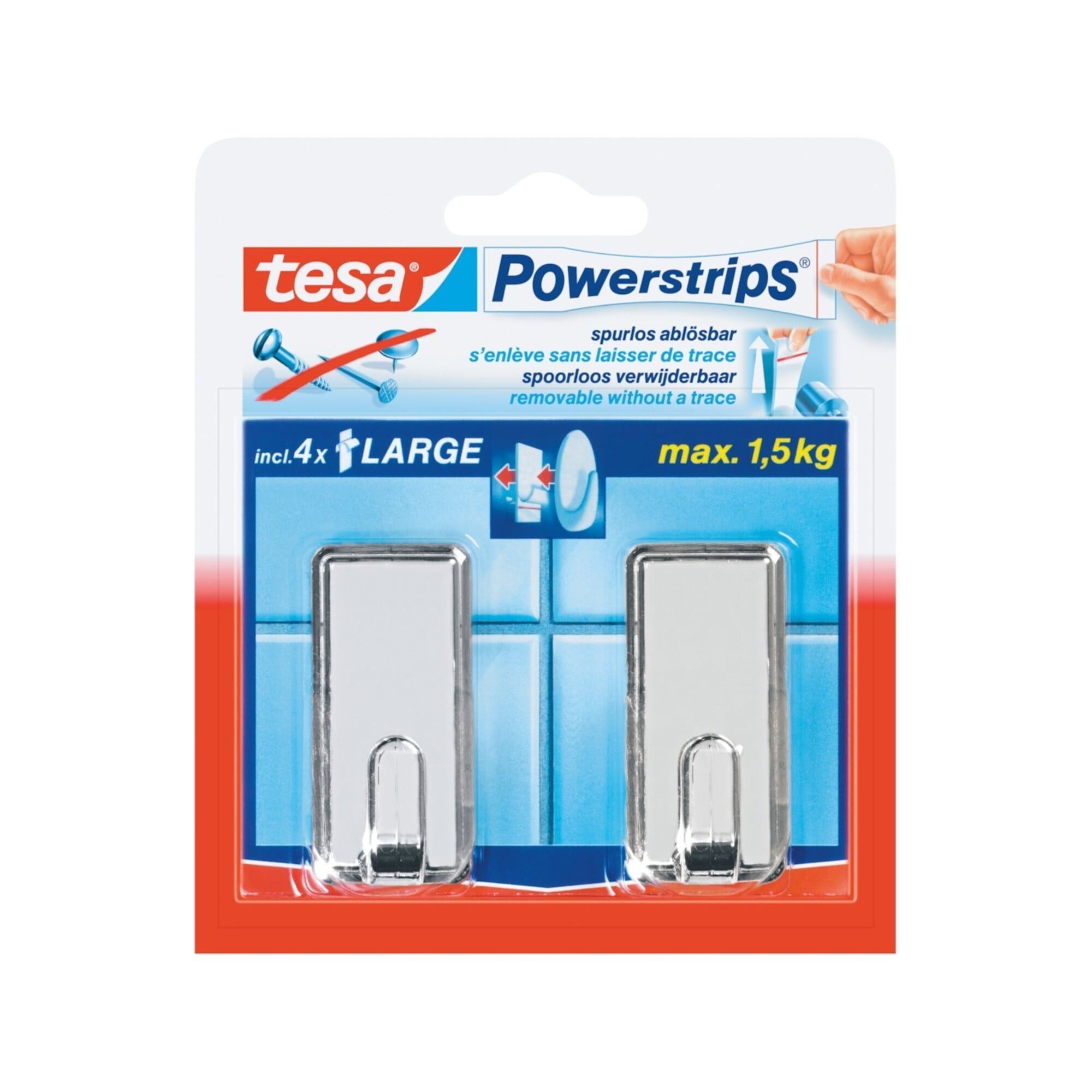 tesa Klebestreifen tesa Powerstrips Haken Large Classic,chrom