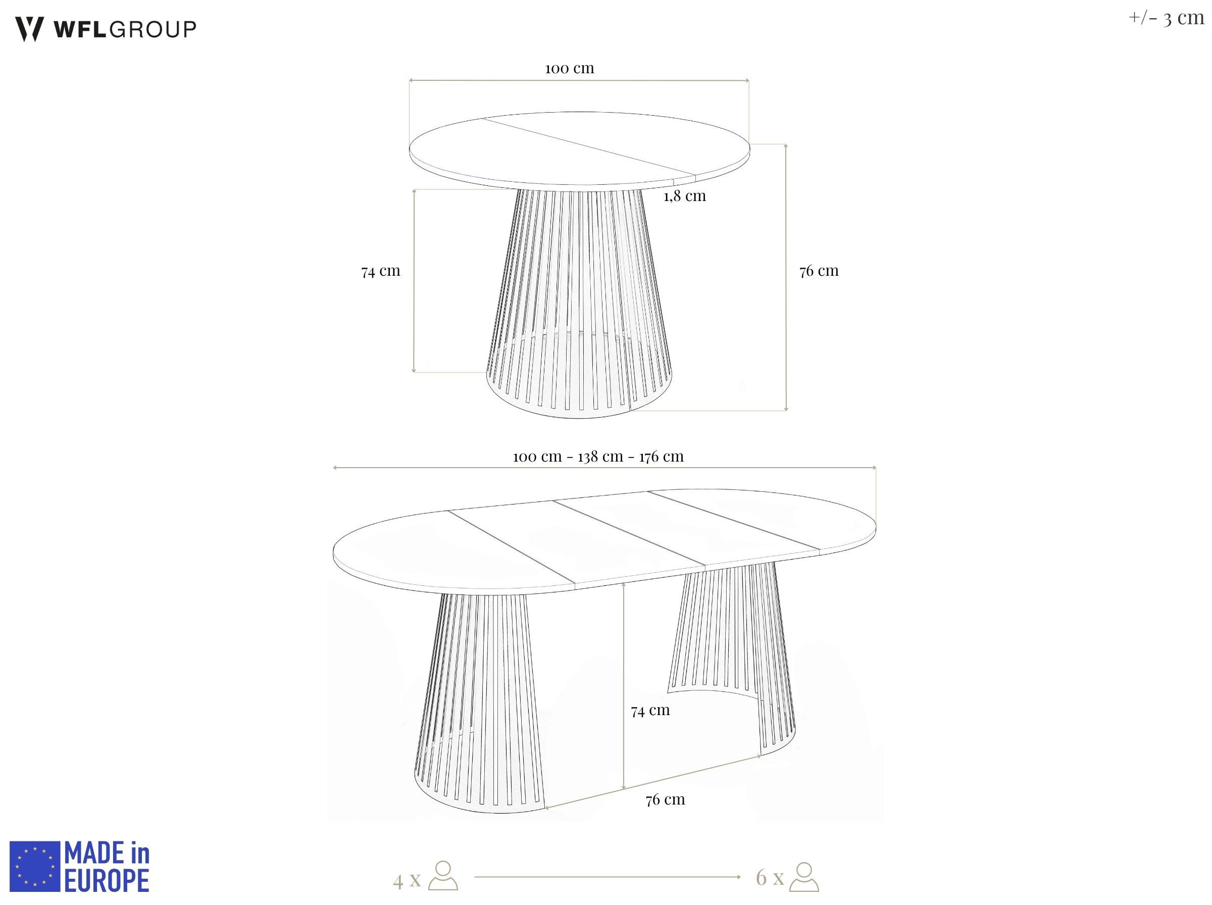 WFL GROUP Esstisch Naro ausziehbar rund modern mit Metallbeinen in Kaschmir (MADE IN EU, erhältlich in 2 Größen – 100/120 cm, ausziehbar auf 180/200 cm), platzs – Bild 3 von 5
