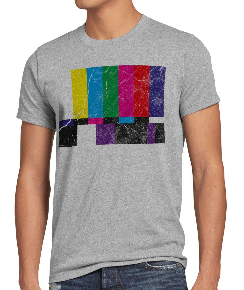 style3 Print-Shirt Herren T-Shirt Retro Testbild Big Bang Sheldon TV Monitor Fernseher LED Theory grau meliert