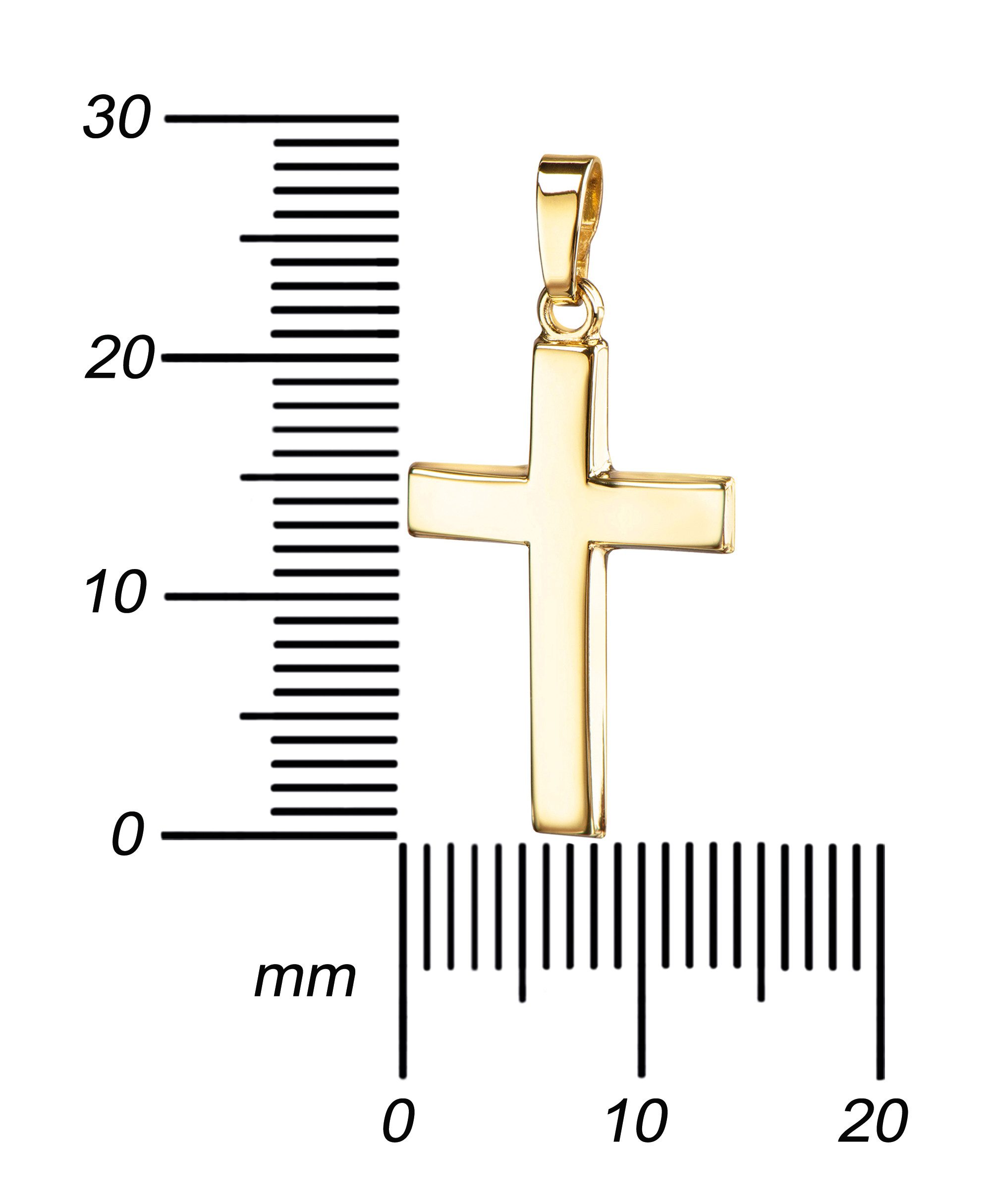 JEVELION Kreuzkette Kreuz-Kettenanhänger 585 Gelbgold massiv - Made in Germany (Goldkreuz, für Damen und Mädchen), Mit Kette vergoldet- Länge wählbar 36 - 70 cm oder ohne Kette.