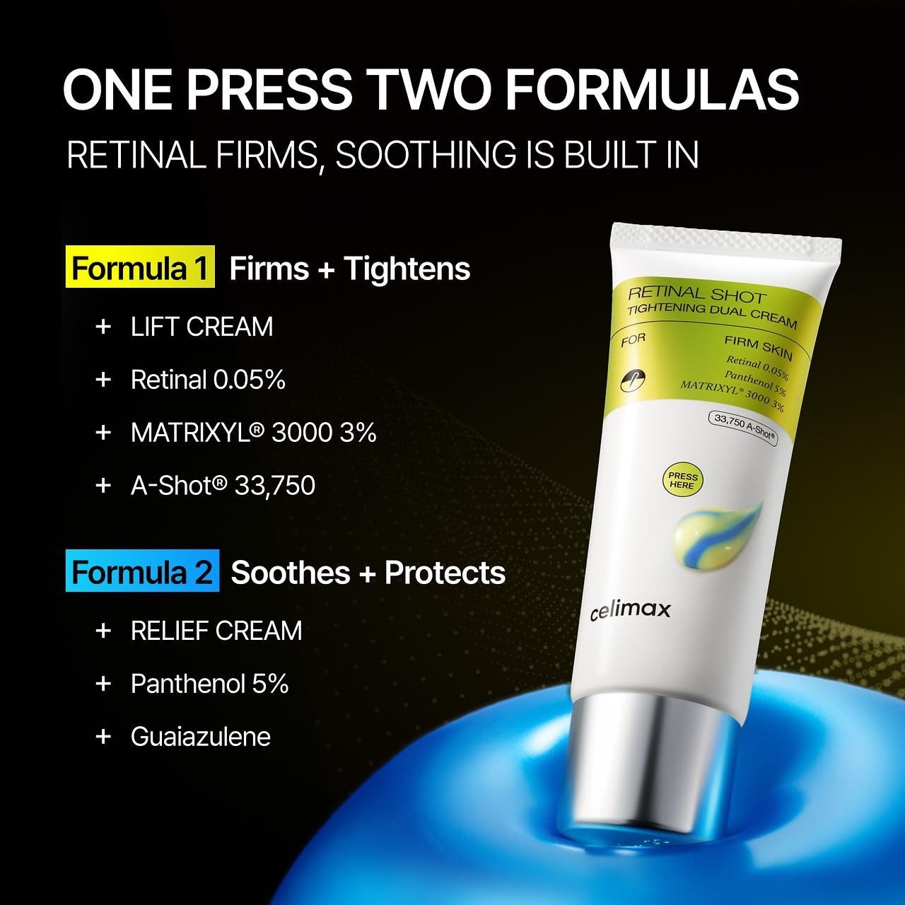 celimax Anti-Aging-Creme The Vita-A Retinal Shot Tightening Dual Cream 50ml mit Retinal (Vitamin A) zur Unterstützung der Hauterneuerung und Verbesserung von Elastizität und Spannkraft, 0,05% Retinal, 3% Matryxyl, 5% Panthenol