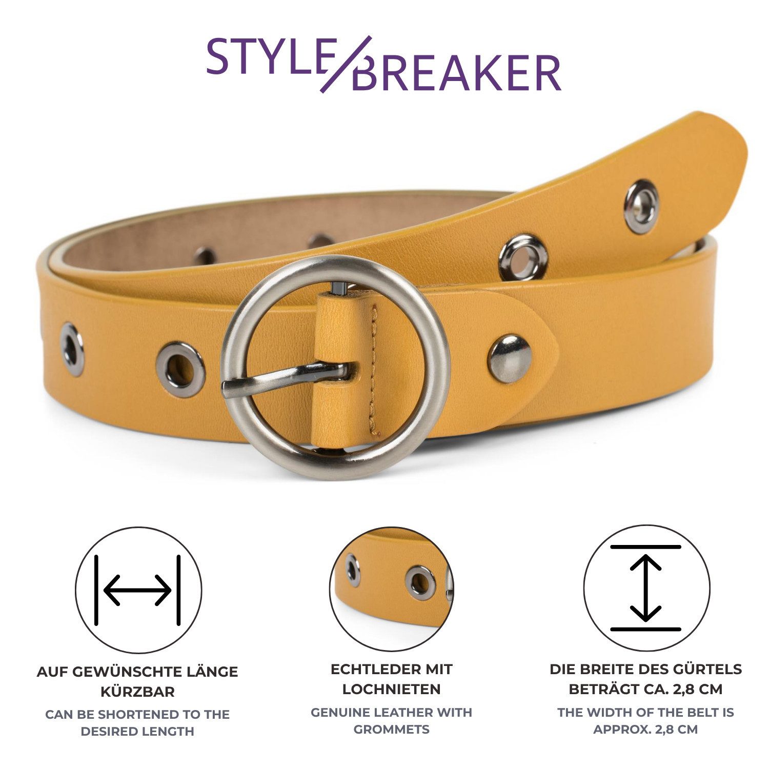 styleBREAKER Ledergürtel Leder Gürtel mit Lochnieten (1-St)