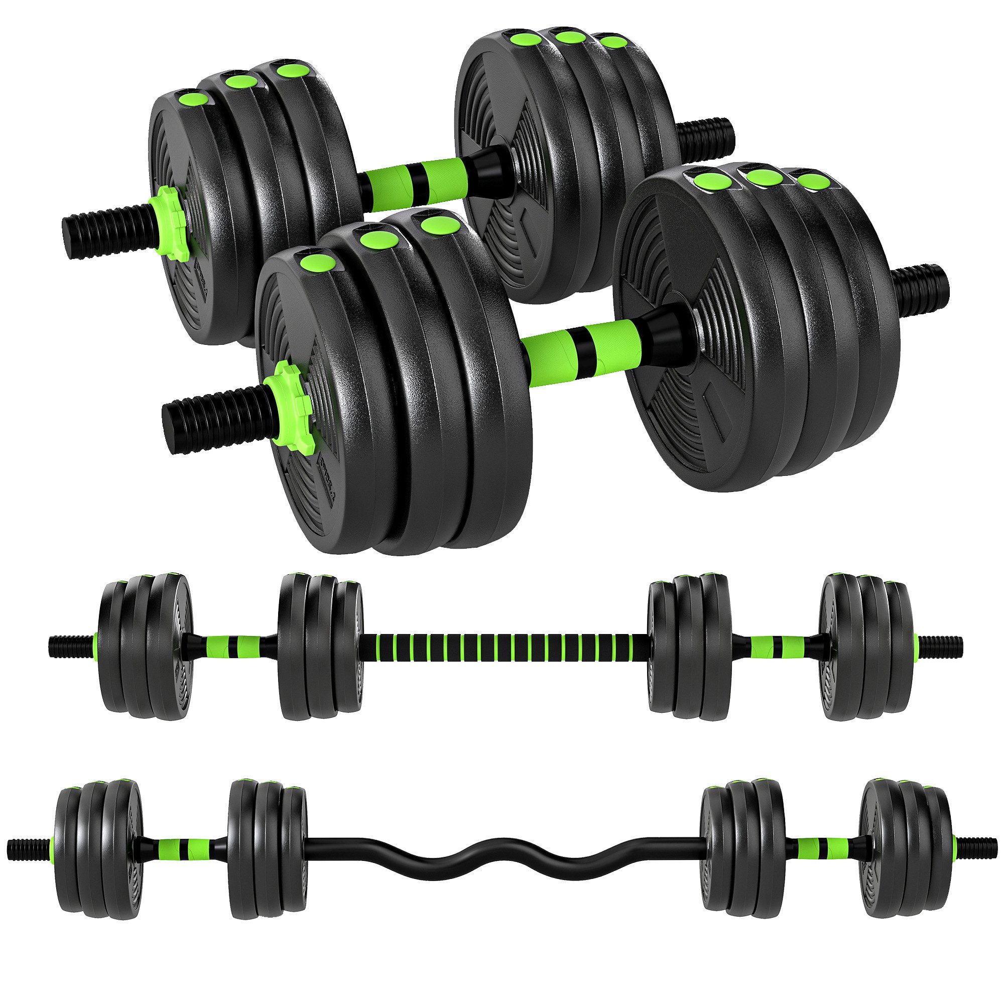 SPORTNOW Hantel-Set Kurzhanteln Langhanteln 3-in-1 verstellbar 20 KG, (Hantelset, Kurzhantel Set), für Krafttraining Zuhause Fitnessstudio