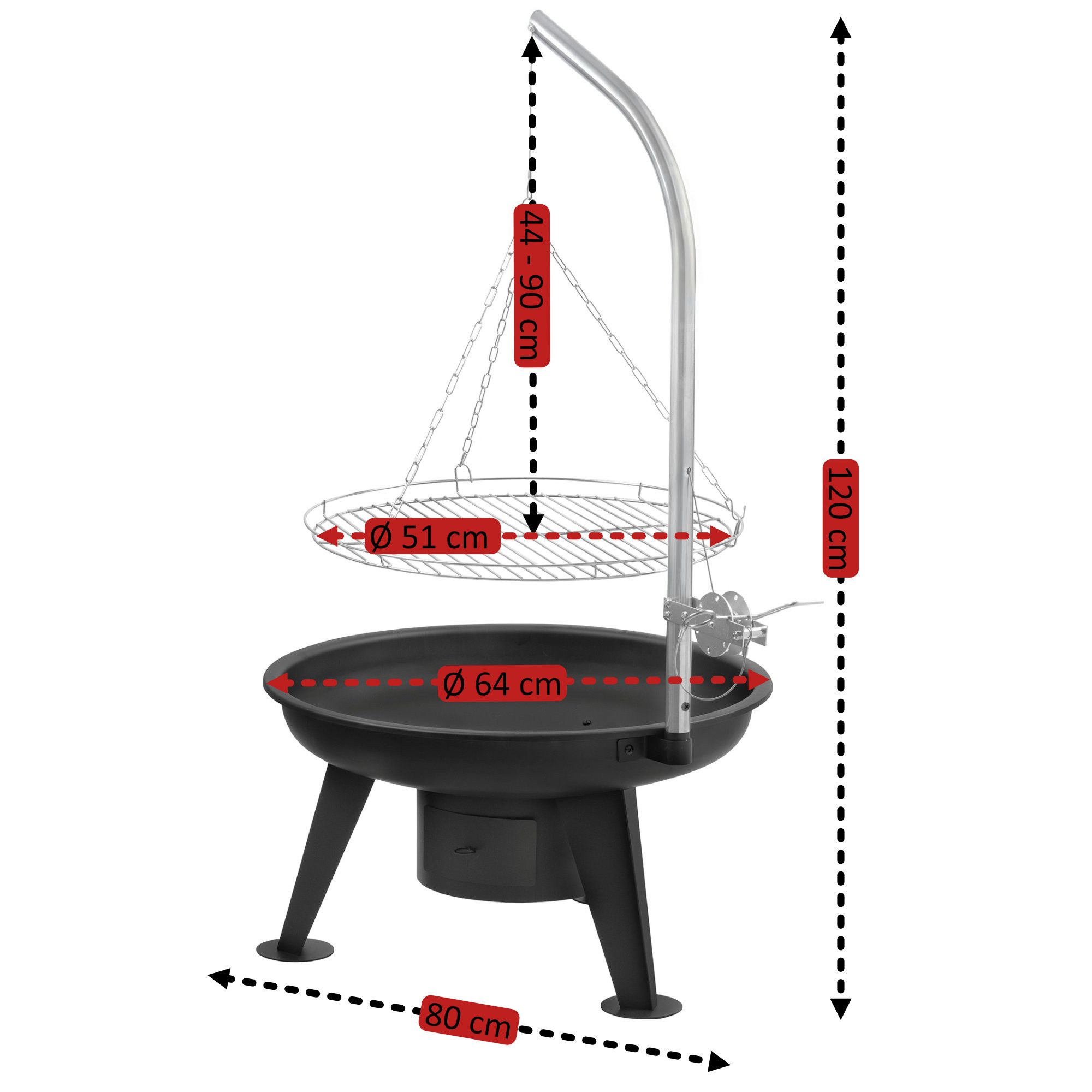 BBQ-Toro Holzkohlegrill Schwenkgrill mit Grillrost Ø 64 cm, Holzkohlegrill, Feuerschale – Bild 3 von 5