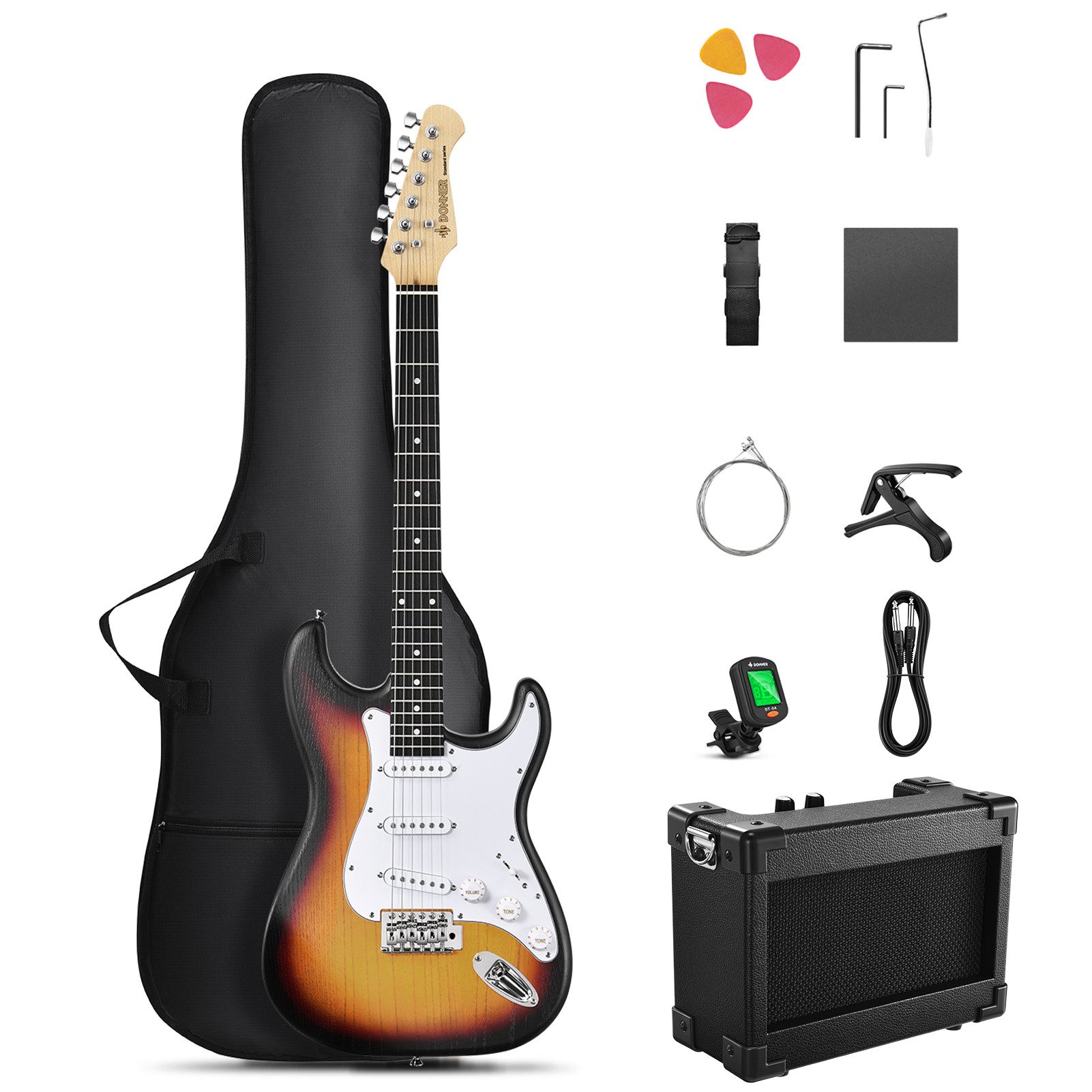 E-Gitarre E-Gitarre Set Holzmaserung SSS-Tonabnehmer Umfassen Verstärker DST-80