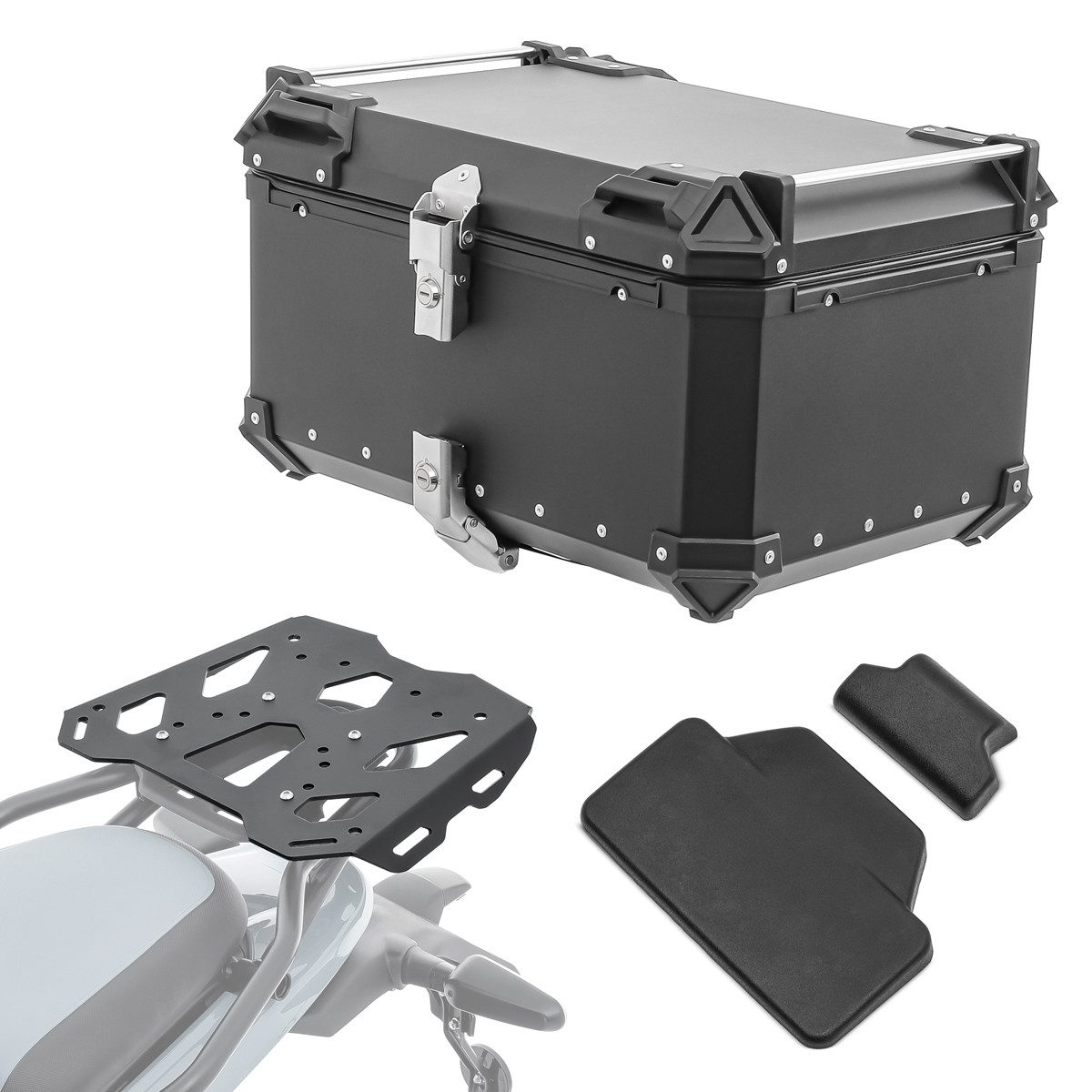 Bagtecs Topcase Set Alu Topcase + Gepäckbrücke passend für Royal Enfield Himalayan 450