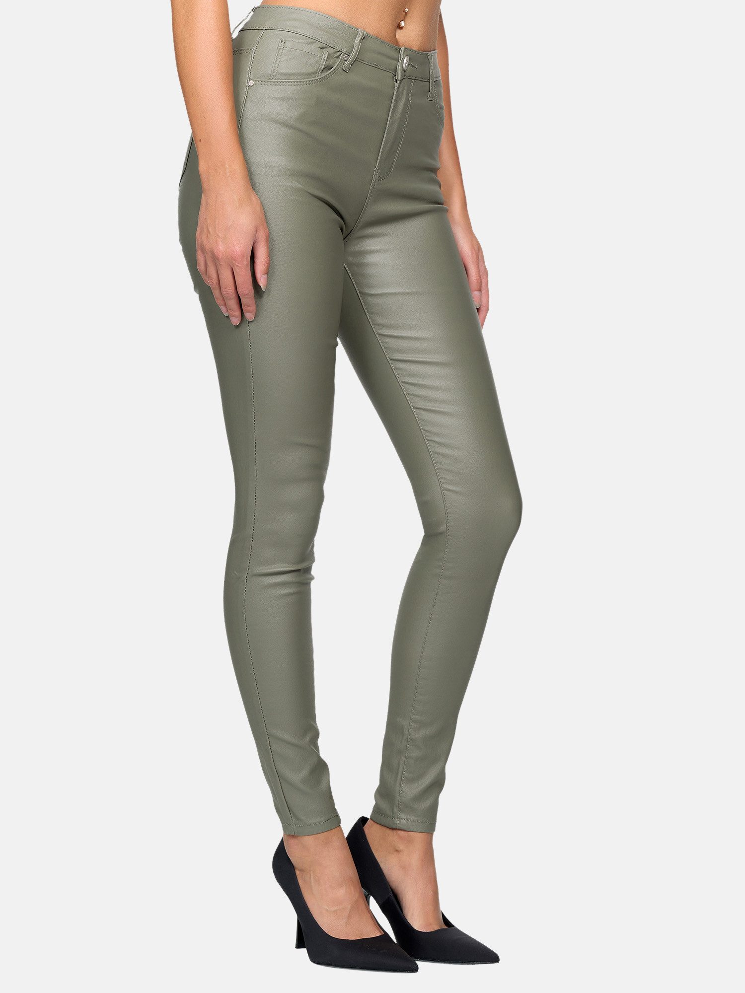 Elara Lederimitathose – Damen Kunstlederhose Skinny Fit mit Taschen Slim Fit