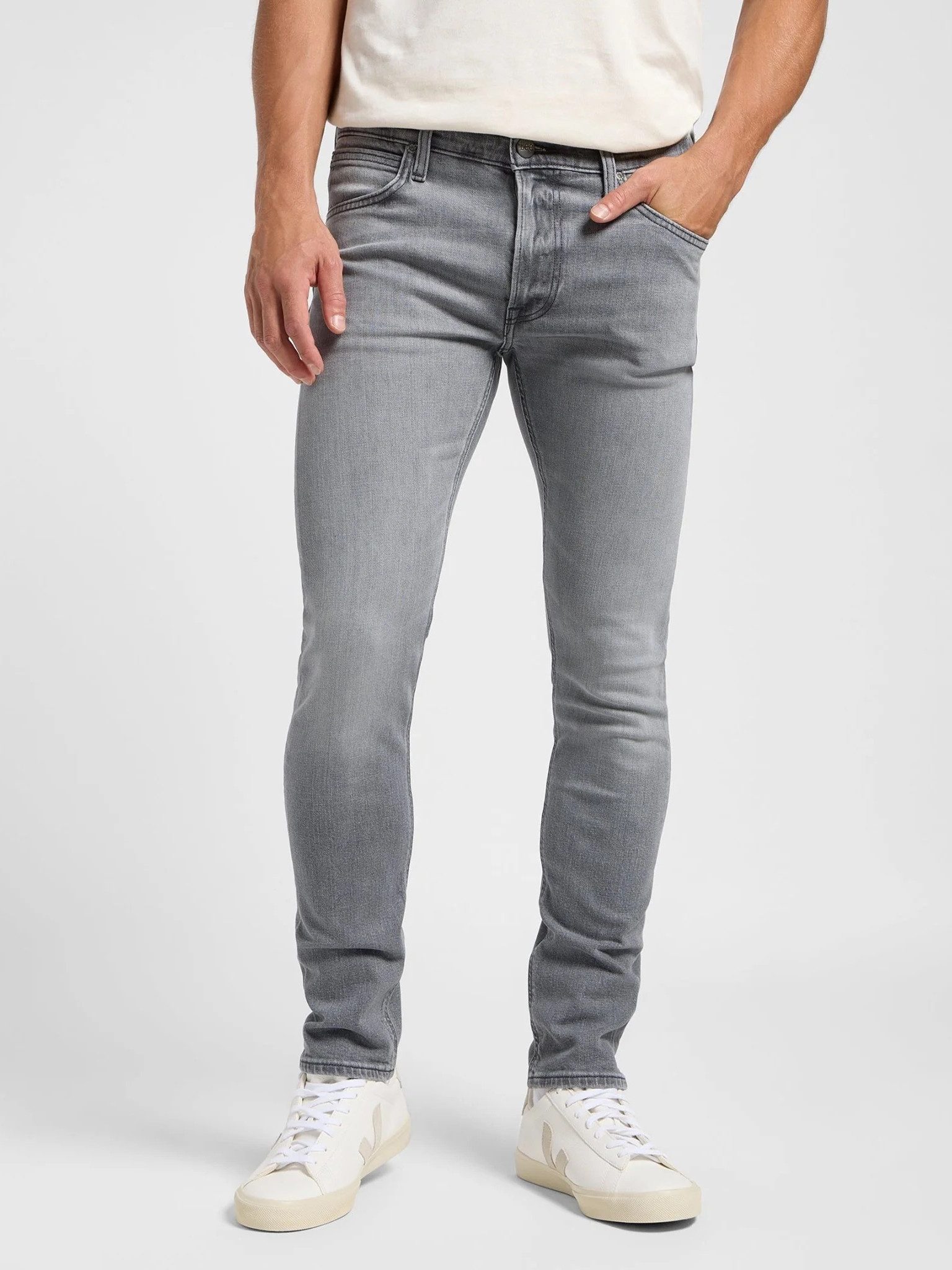 Lee® Slim-fit-Jeans Röhrenjeans - LUKE NEW GREY mittlere Leibhöhe, Leichtgewicht Denim
