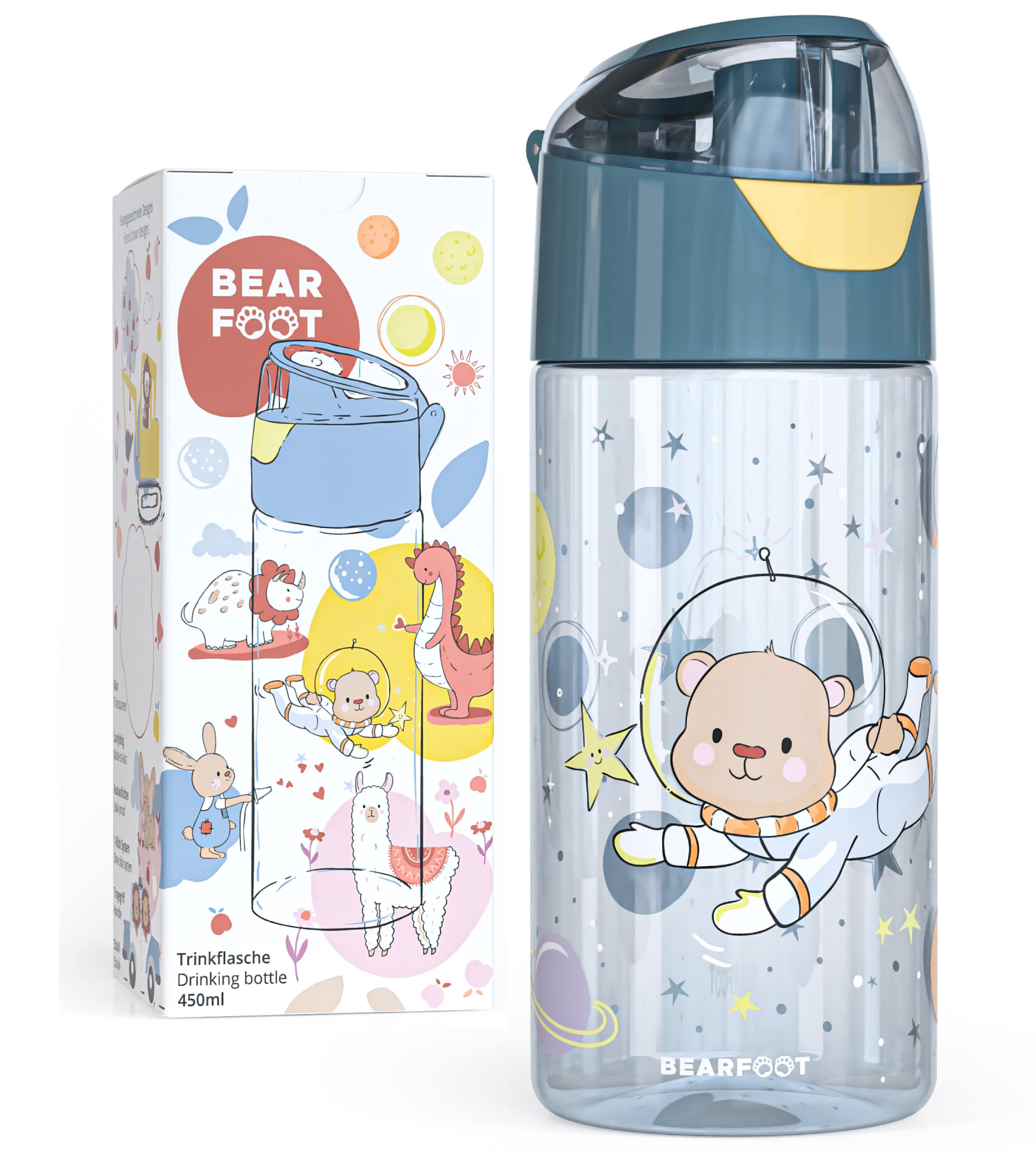 BEARFOOT Trinkflasche Trinkflasche Kinder leichte Wasserflasche - Astronaut Bär AstroBär-blau