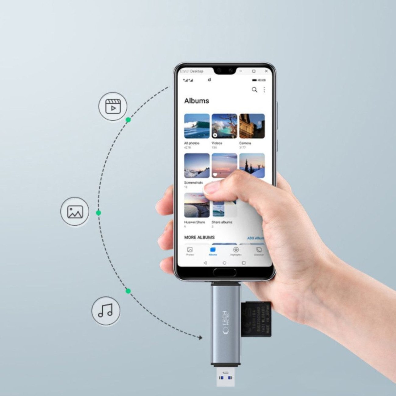 TECH PROTECT Speicherkartenleser UltraBoost, Dual-Interface USB-A/USB-C Kartenleser bis 5 Gbit/s