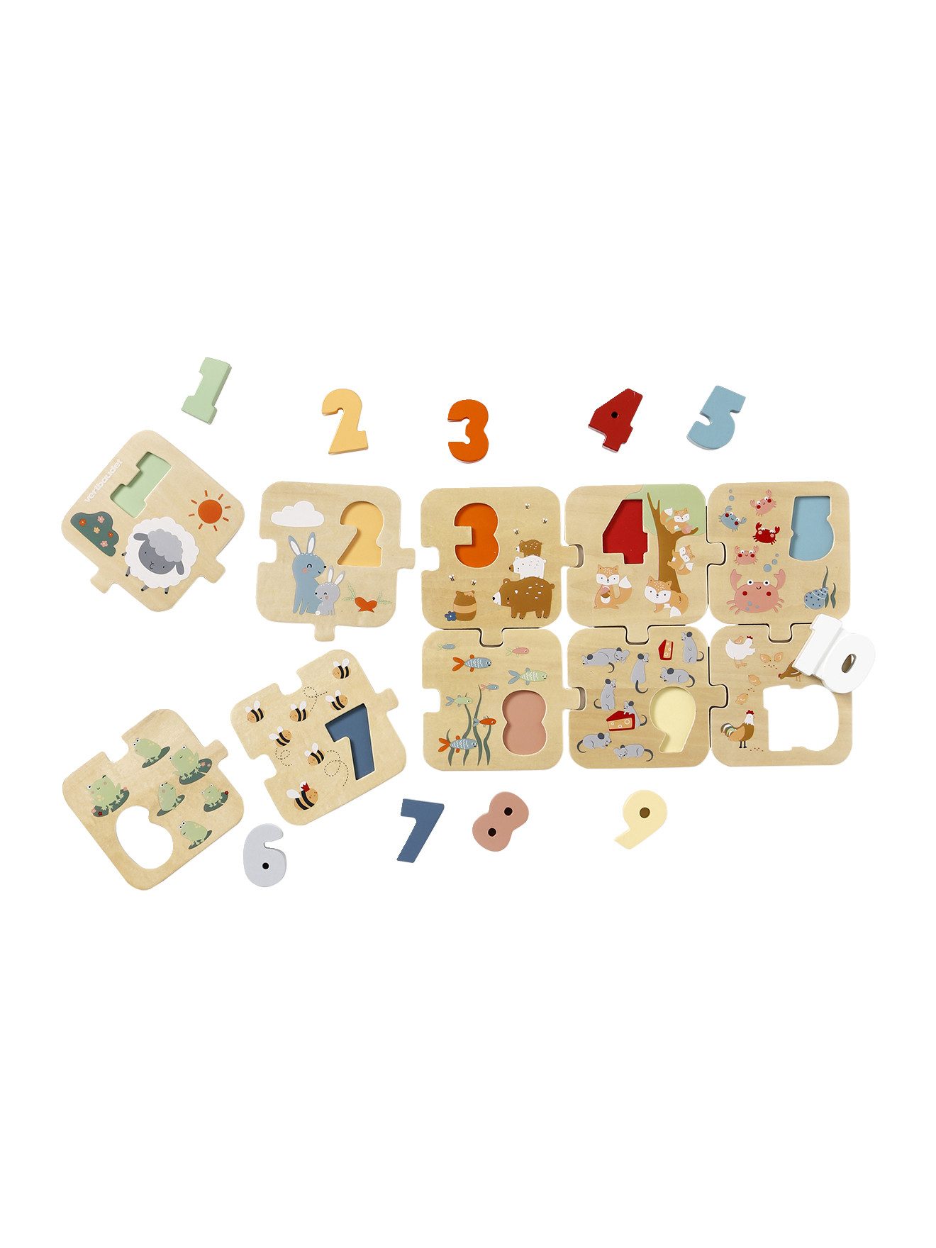 vertbaudet Puzzle 2-in-1 Baby Zahlenpuzzle aus Holz FSC®, Puzzleteile