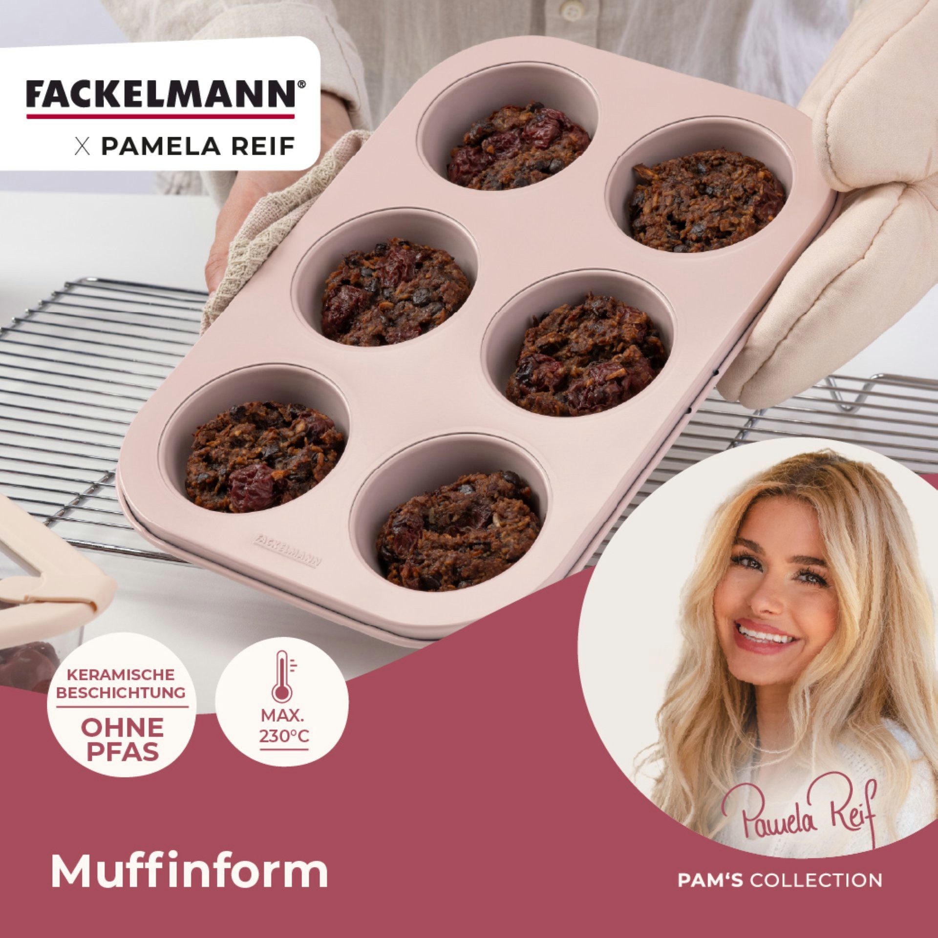 FACKELMANN Muffinform Pamela Reif, Backform für Cupcakes, Küchenhelfer für Desserts