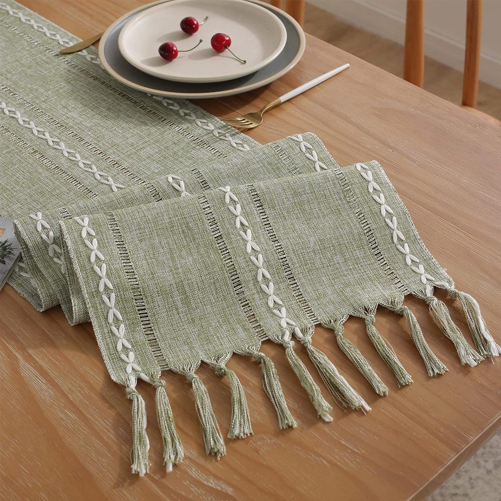 TUWENA Tischläufer Tischläufer,Landhausstil Tischdecke,Vintage Waschbar Tisch mit Fransen
