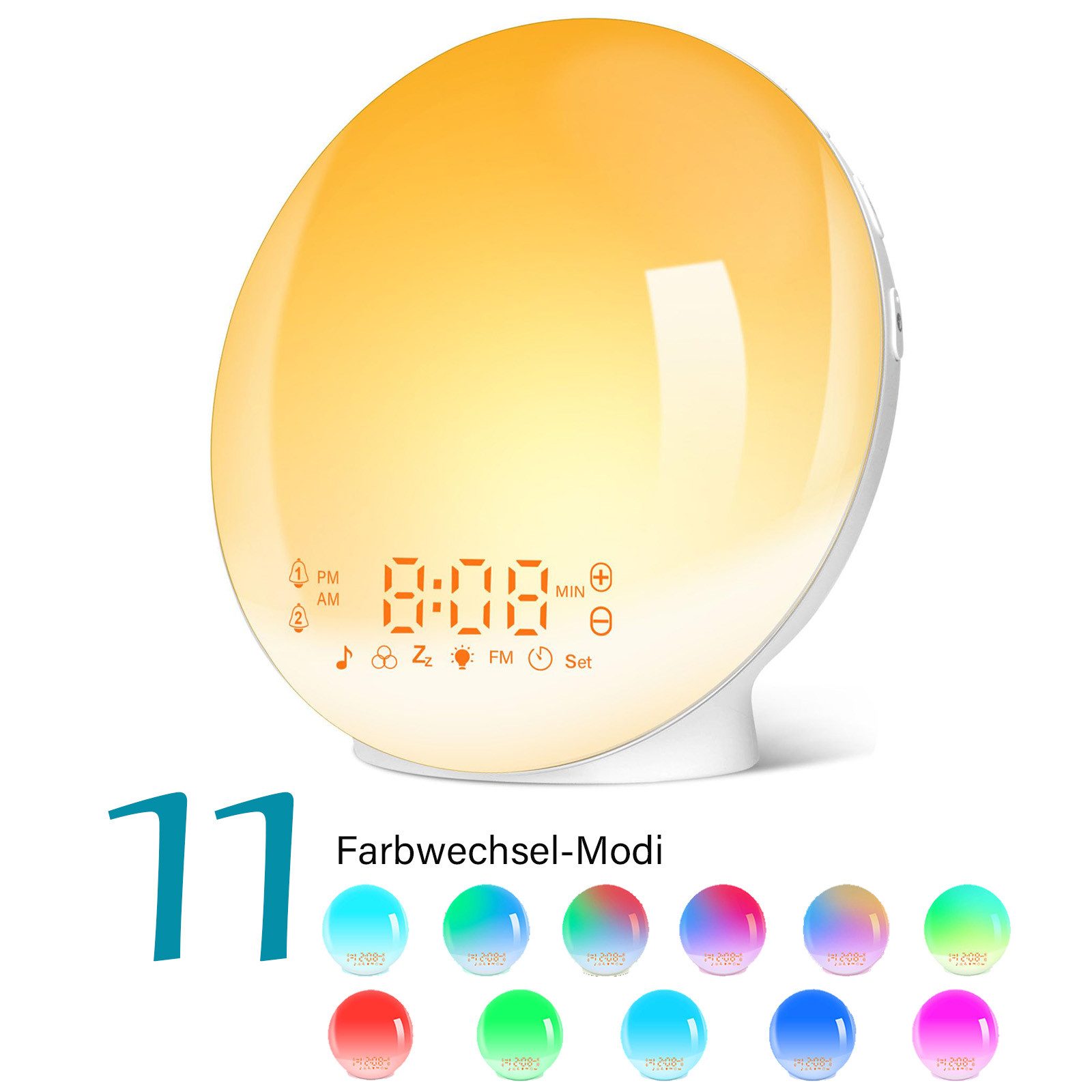 Kityhome Tageslichtwecker Tageslichtwecker: Sonnenaufgang, 7 Naturtöne, 2 Alarme, 11 Farblicht 7 Naturtöne,11 Farben,20 Helligkeitsstufen