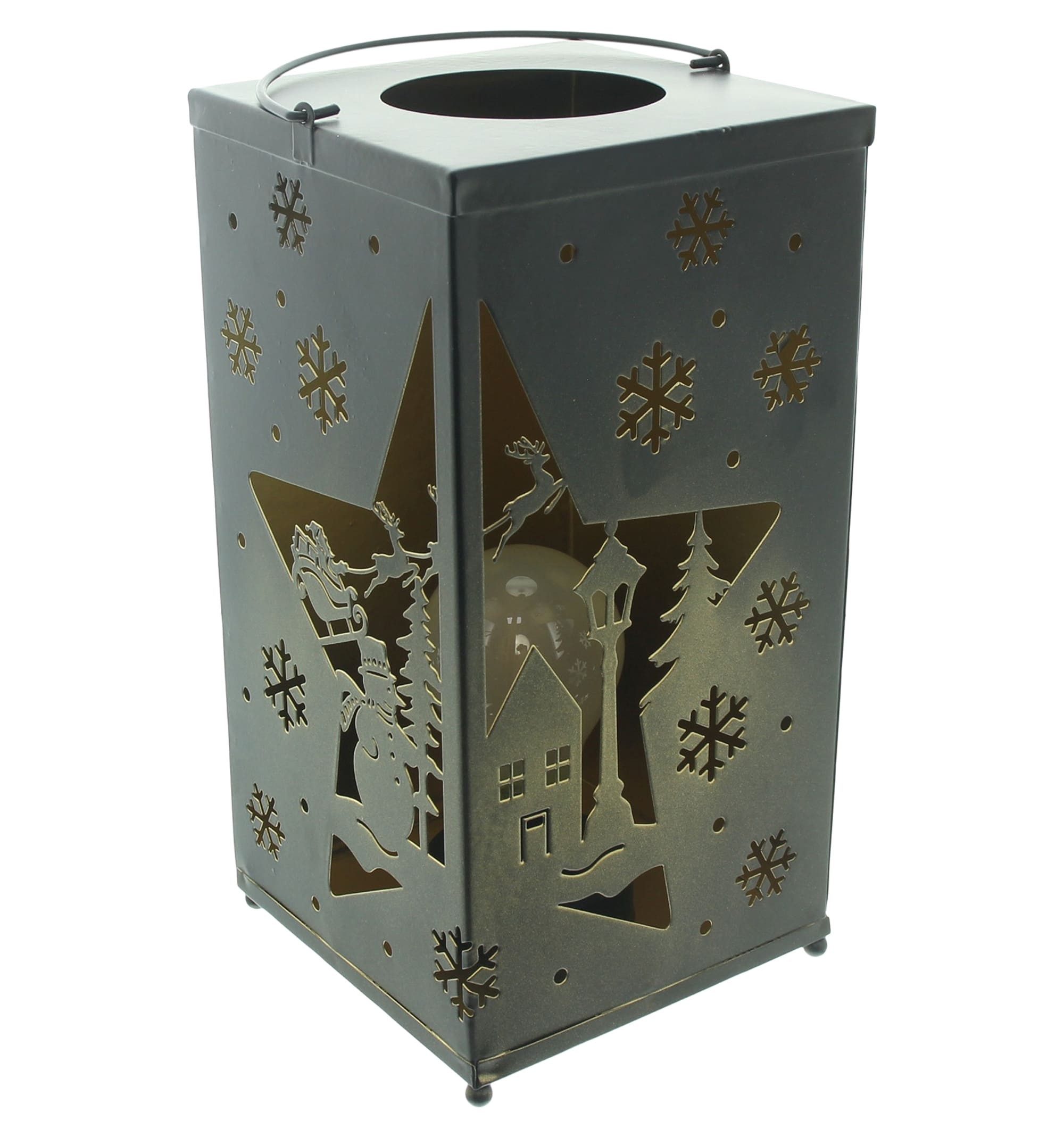 Dekoleidenschaft LED Laterne "Winterlandschaft" aus Metall, schwarz, Hängelaterne, Weihnachtsdeko, LED fest integriert, warmweiß, 13x13x26 cm, Leuchtdeko, Winterdeko