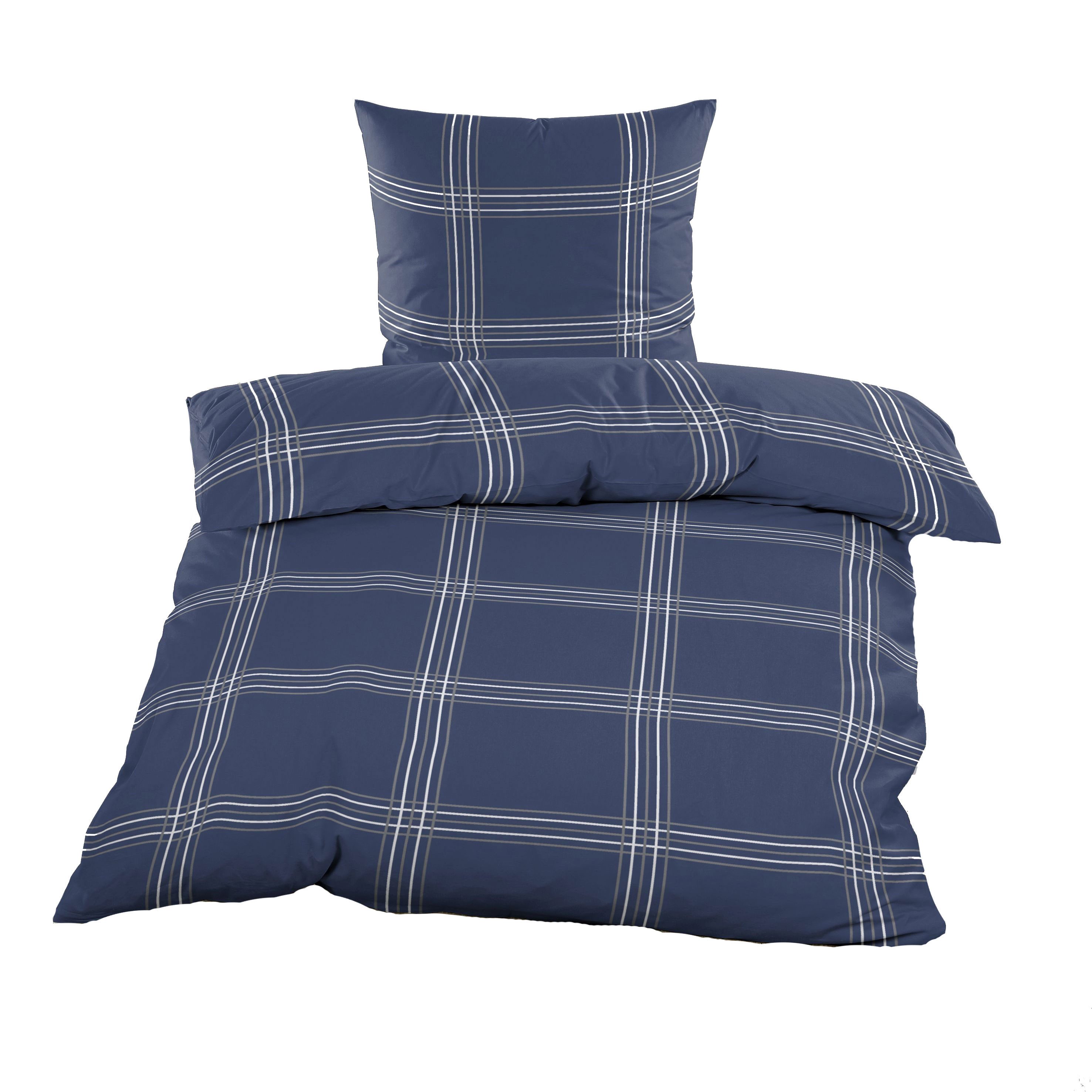 Casa Colori Bettwäsche Kariert Marineblau 135x200 Biber 100% Baumwolle, Bib günstig online kaufen
