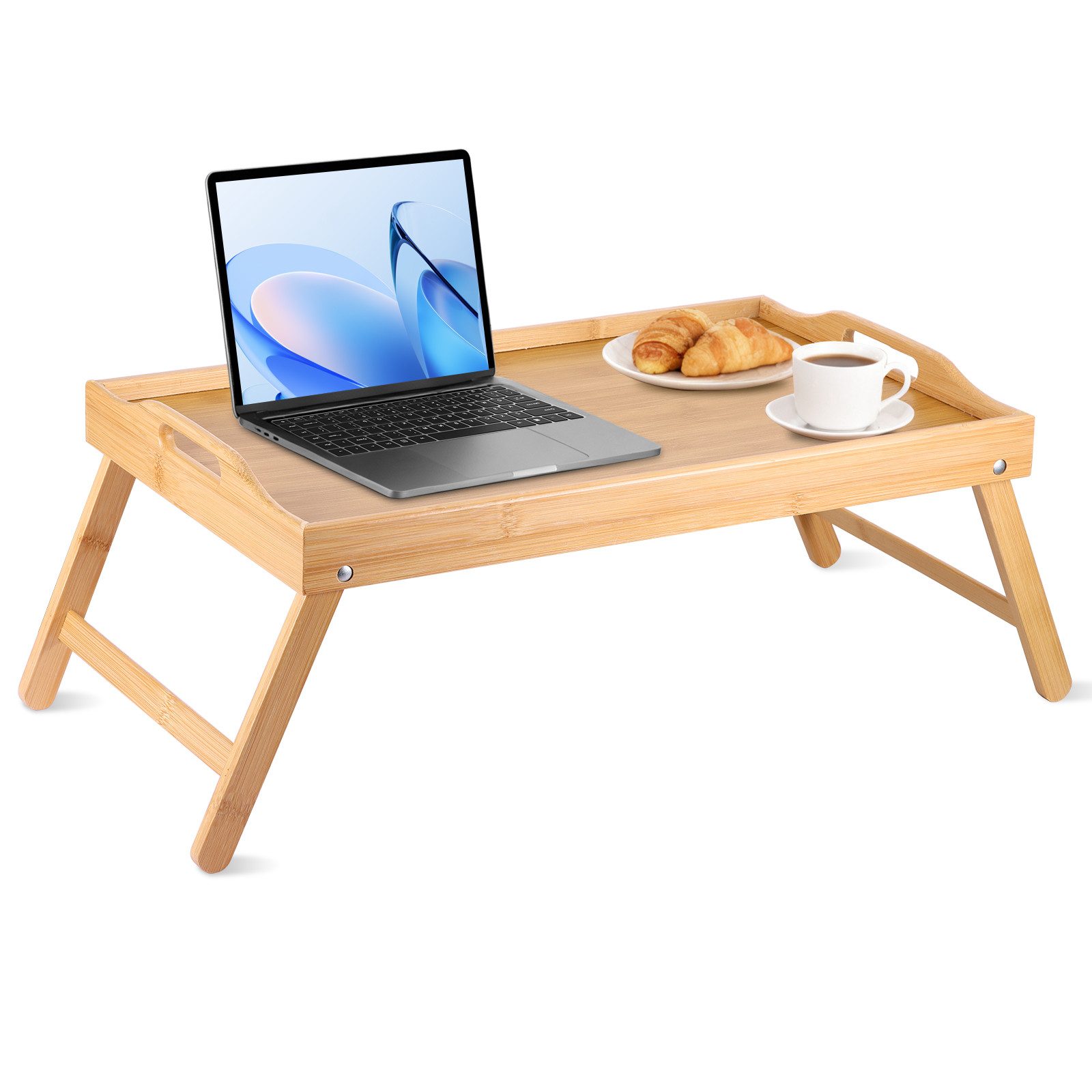 BlingBin Tabletttisch Bett Tablett Tisch Klappbeine mit Griffen Frühstück Tablett (1 Stück, 1-St., 59 x 28,7 x 24 cm), Serviertablett für Frühstück als Beistelltisch und Knietisch