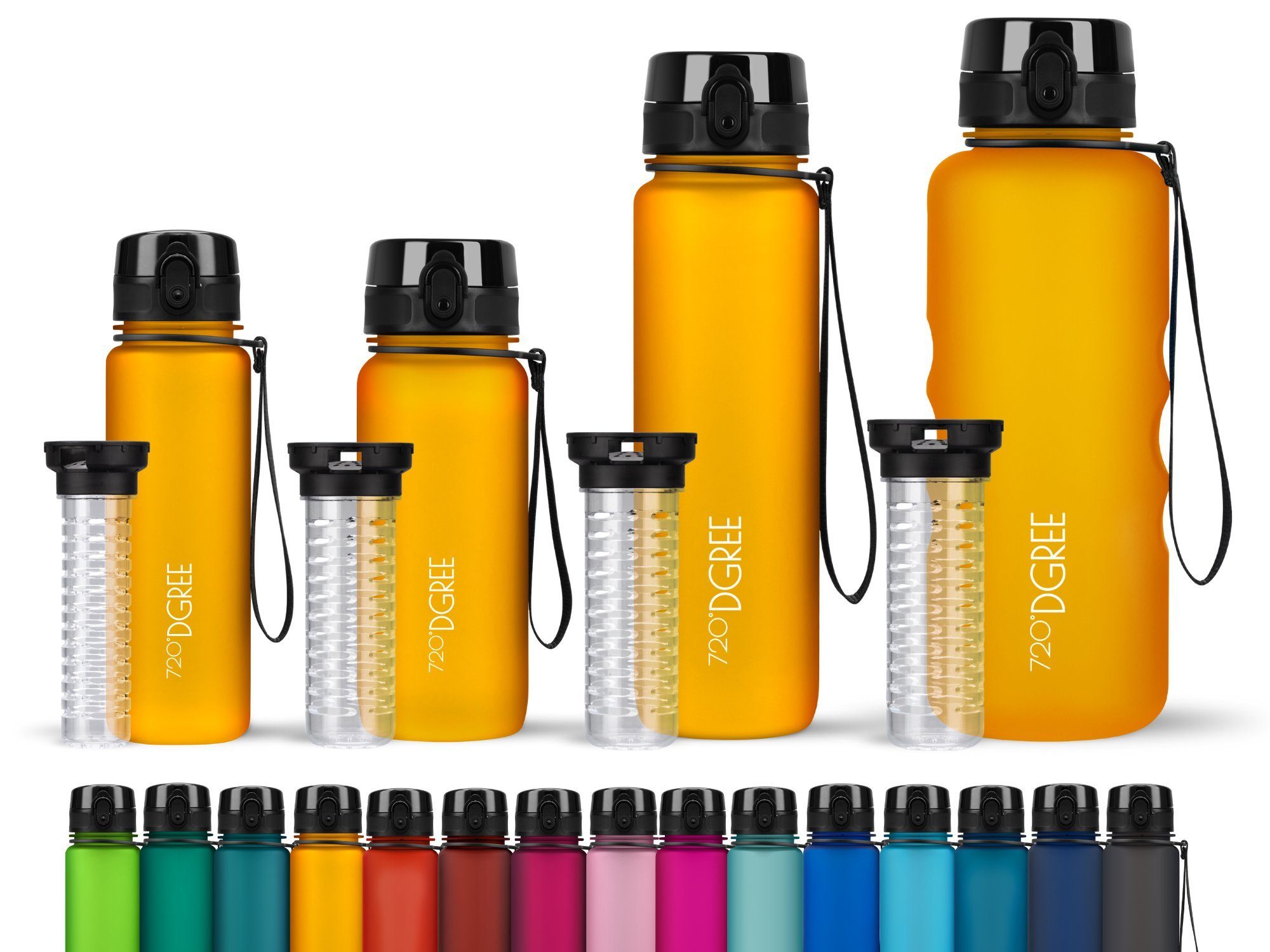 720°DGREE Trinkflasche uberBottle Sportflasche Früchtebehälter, für mit auslaufsicher Schule, 1,5 l Fahrrad und Outdoor, 500ml,650ml,1 honey Sport Wasserflasche yellow liter