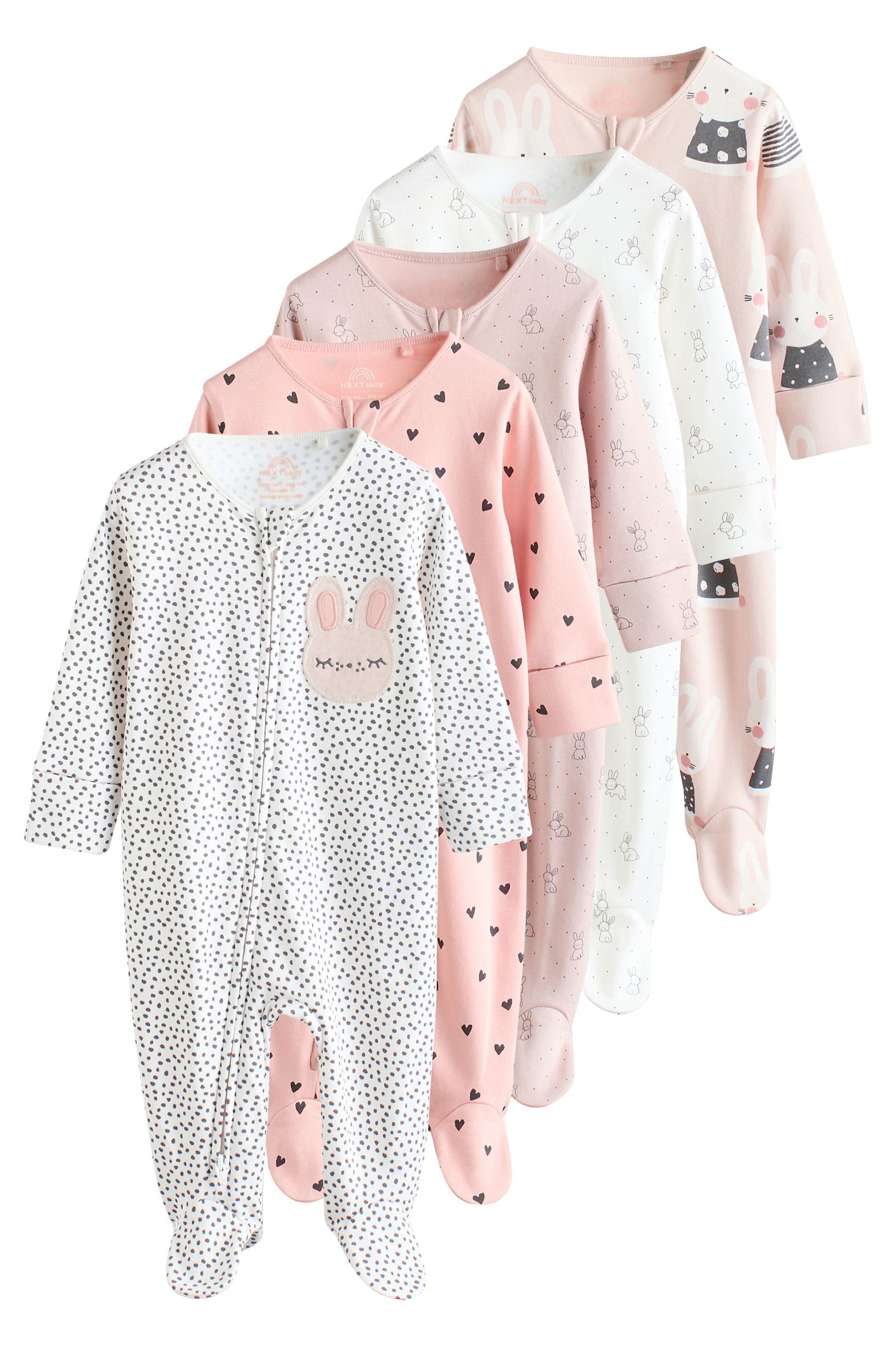 Next Schlafoverall 5er-Pack Baby-Schlafanzüge, Häschen (5-tlg)
