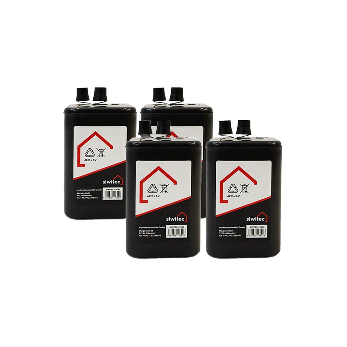 siwitec 4 x Blockbatterie für Warnleuchten im Straßenbau, 6V Batterie Typ AR25 Batterie, 4R25 (6 V V), 6 V, 7 Ah, Typ 4R25600 Minuten Dauer