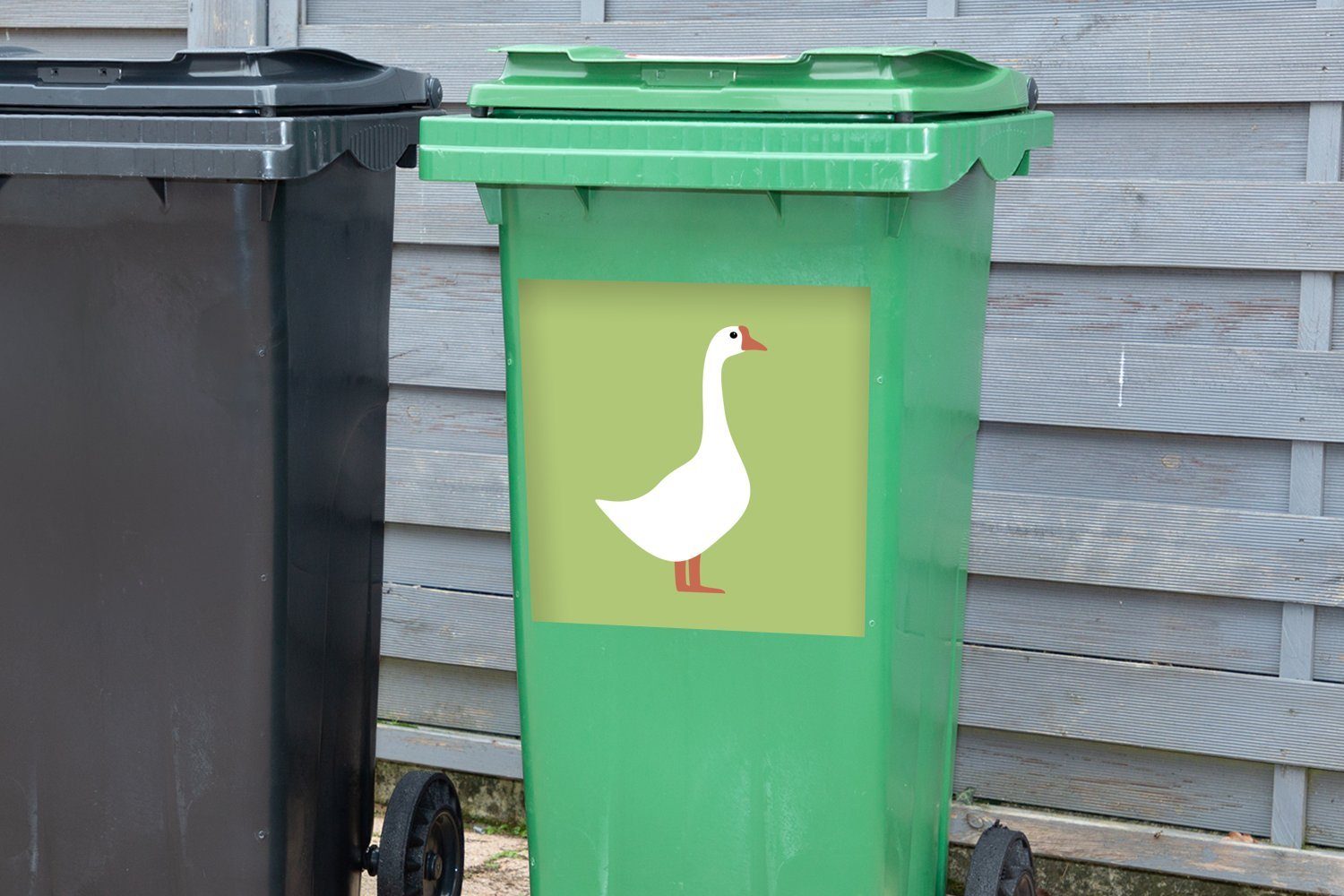 Mülltonne, (1 St), Hintergrund Sticker, einer Illustration Gans grünem auf Abfalbehälter MuchoWow Wandsticker Container, Mülleimer-aufkleber,