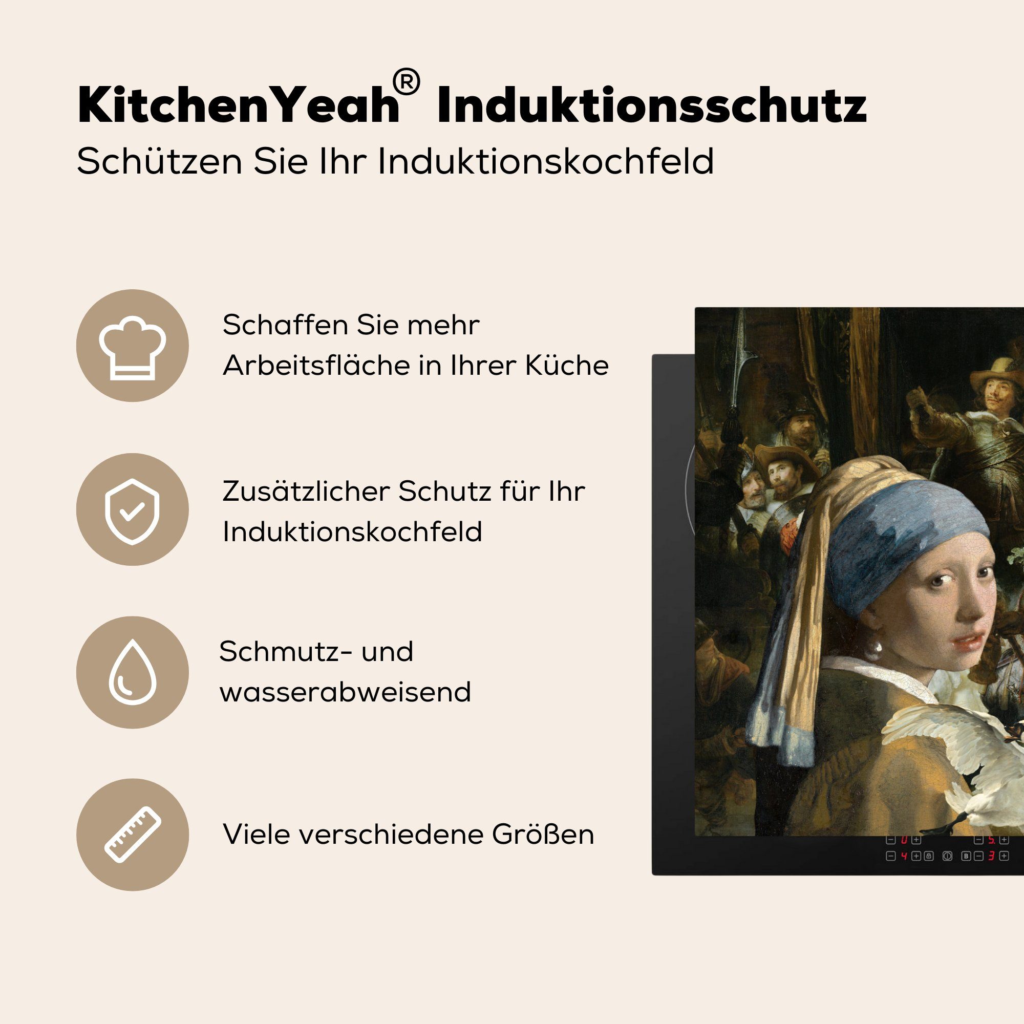 - Vinyl, - Malerei Schutz küche, Induktionskochfeld Alte Meister Ceranfeldabdeckung cm, 81x52 die Schwan, (1 MuchoWow für Herdblende-/Abdeckplatte tlg),