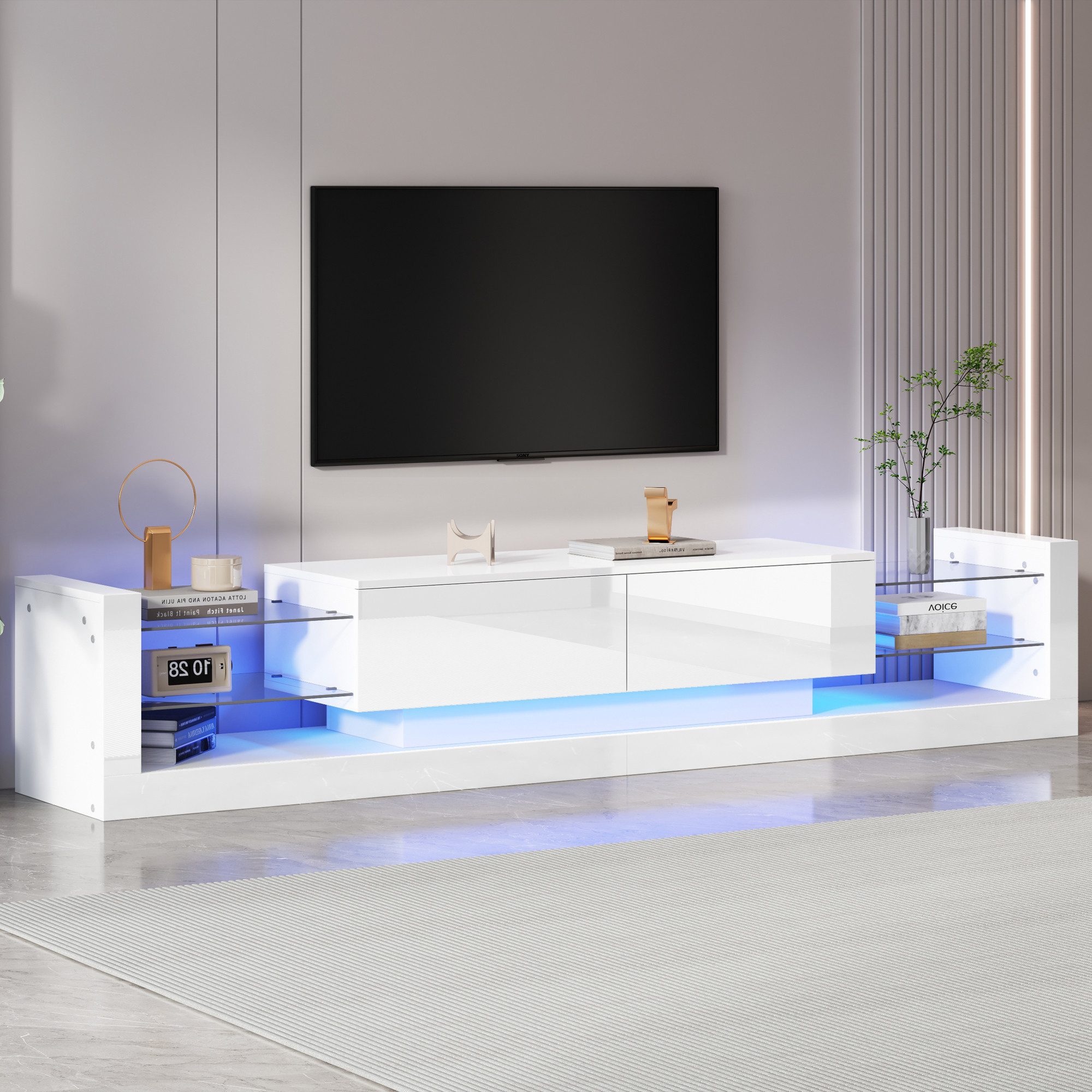 STILVORA Wohnzimmer-Set mit LED-Licht,TV-Schrank TV-Regal Hochglanz mit Gla günstig online kaufen