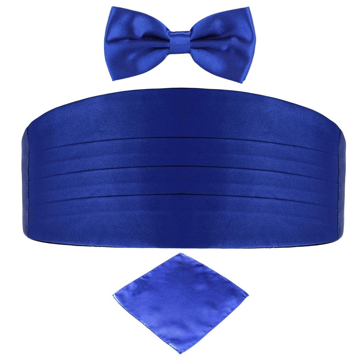 [Super günstig und kostenloser Versand!] DonDon Kummerbund 3er Set 3-St), (3er Set, Fliege blau Seidenlook glänzend und Einstecktuch 3er Set, Kummerbund farblich abgestimmt, gleichfarbig