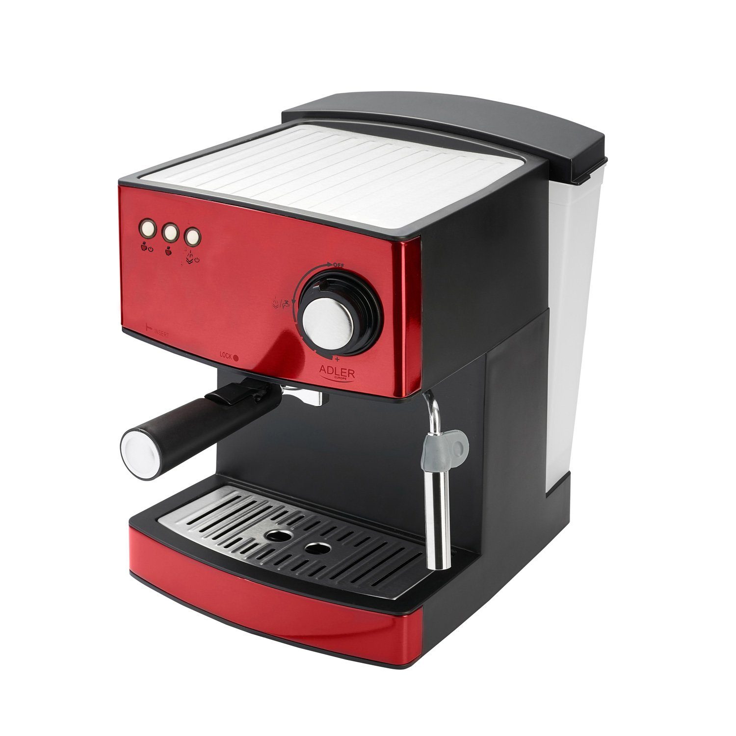 Adler Espressomaschine AD 4404r Espressomaschine 15 bar mit Milchaufschäumer rot