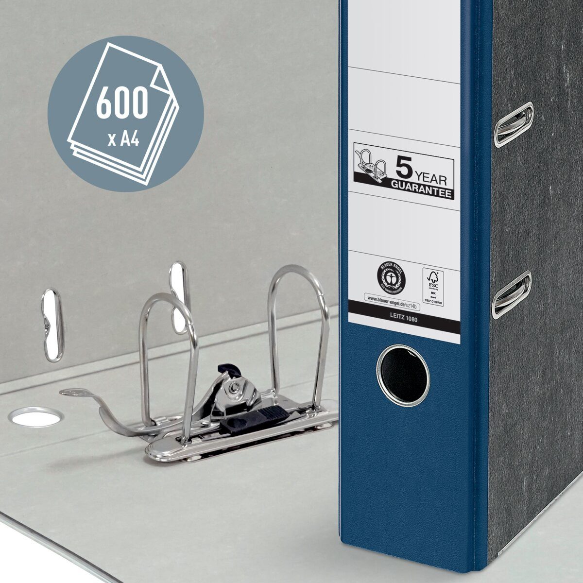 LEITZ Aktenordner Ordner Wolkenmarmor A4 80mm 180Grad blau – Bild 2 von 5